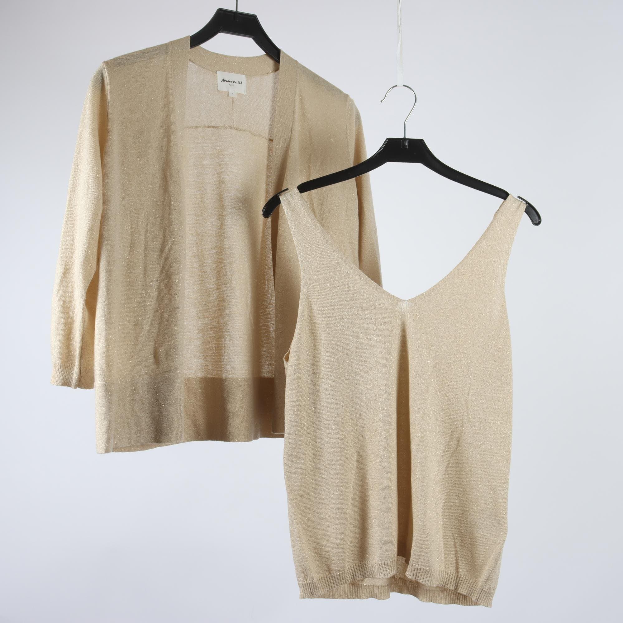 Kofta och linne, beige, glittrig, stl. M.