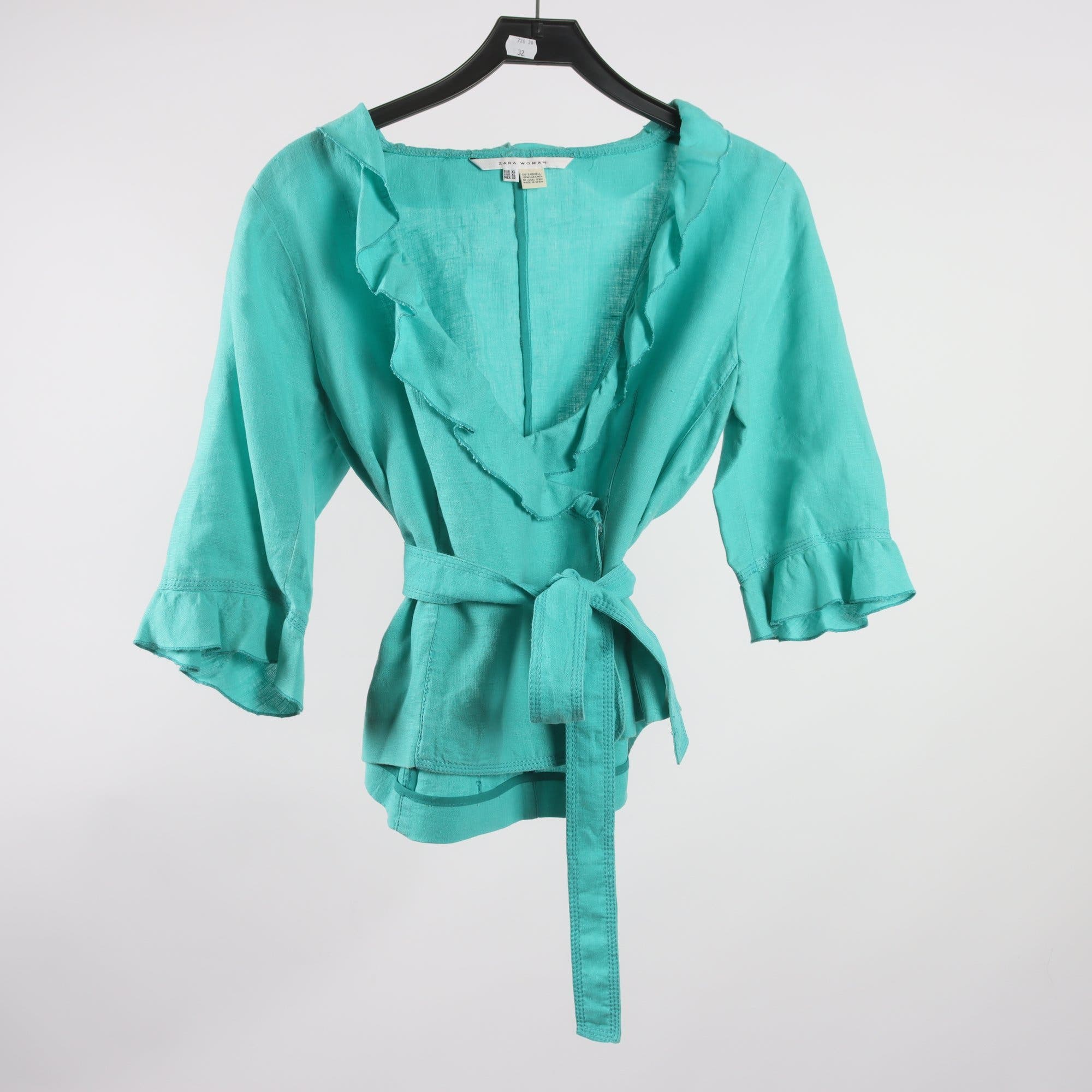 Blus, Zara, turkos, 100% linne, stl. XL