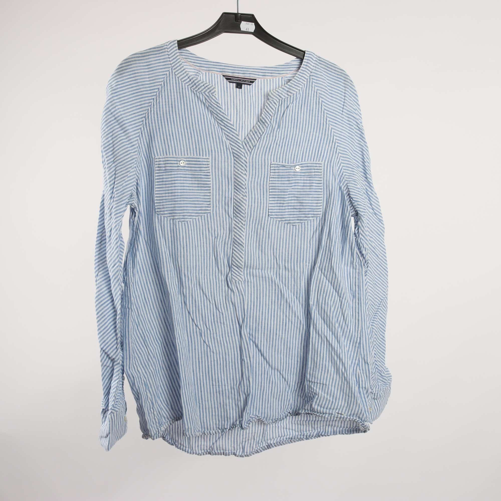Blus, Tommy Hilfiger, blå,vit, randig, linblandning, stl. 8 (M)