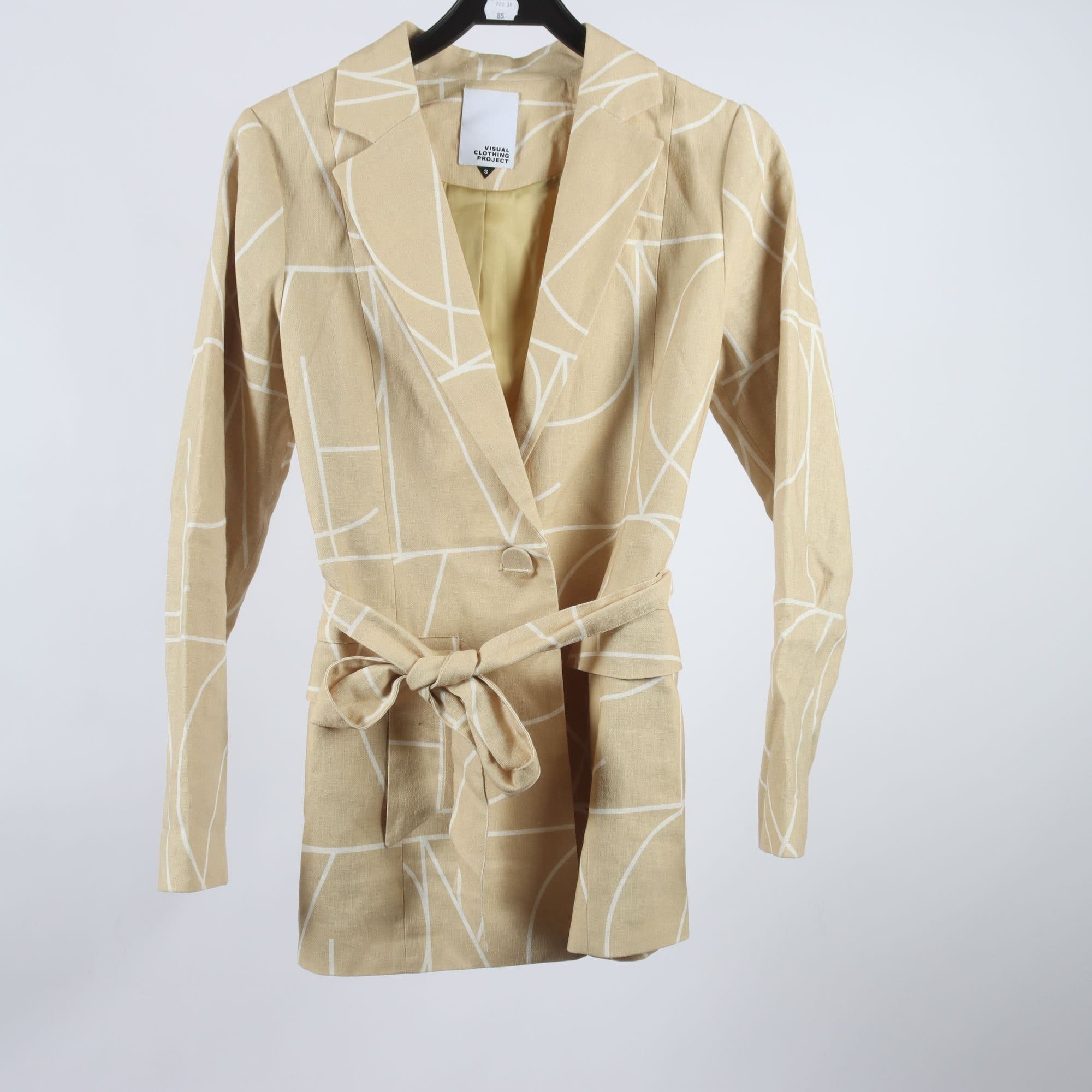 Kavaj, Visual Clothing Project, beige, vit, linblandning, stl. S