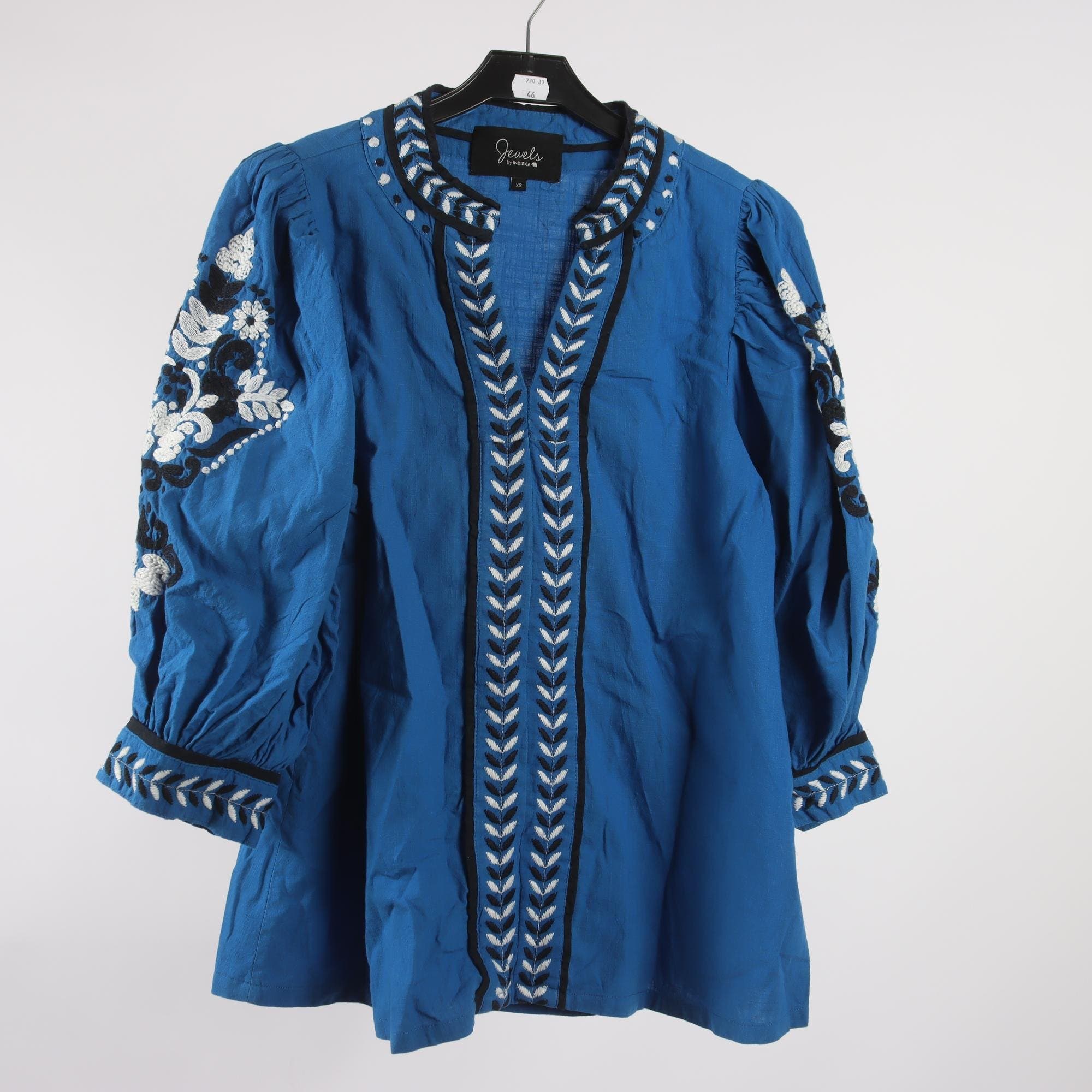 Blus, Jewels by Indiska, blå, broderi, stl. XS
