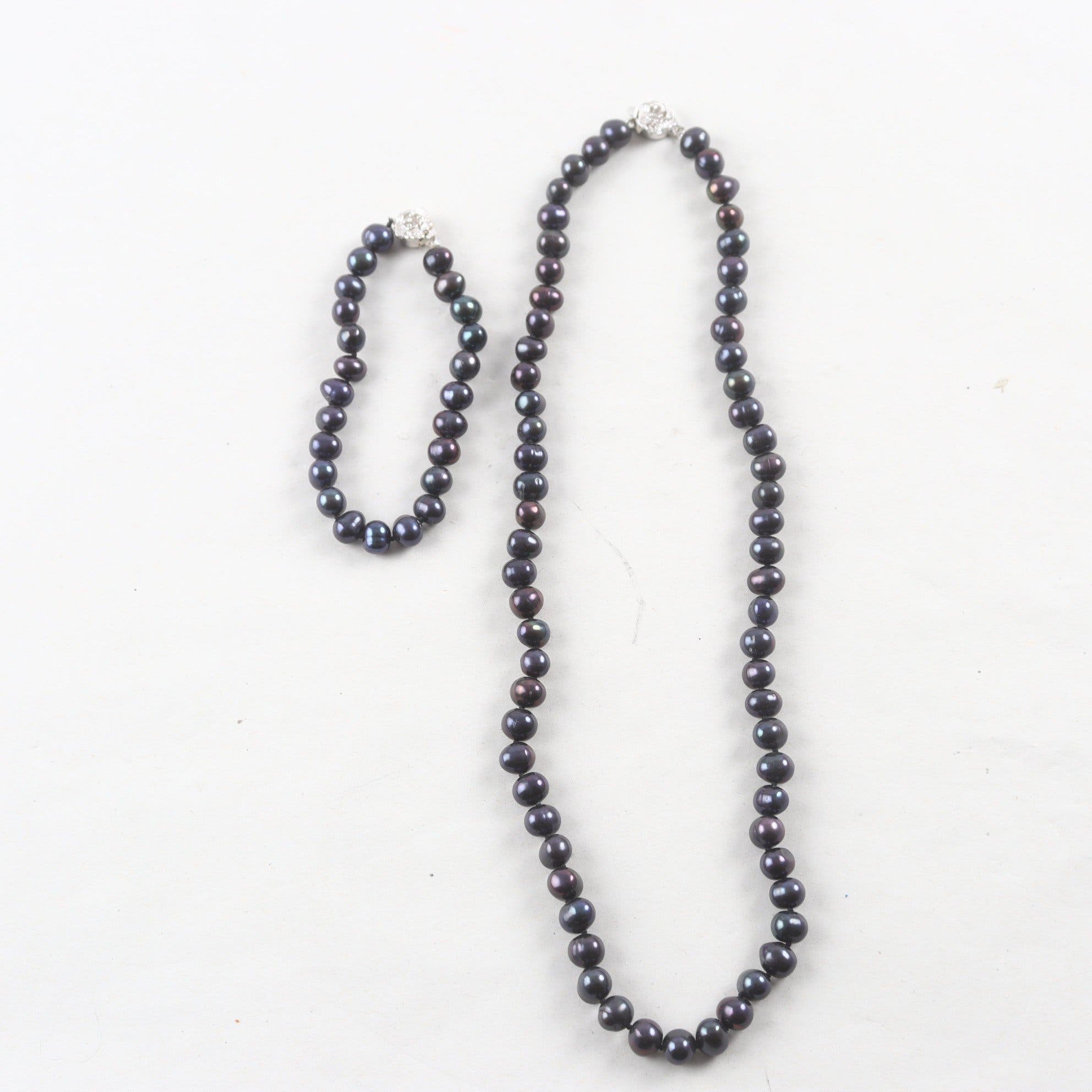 Halsband & armband, Pärlor, silver 925.