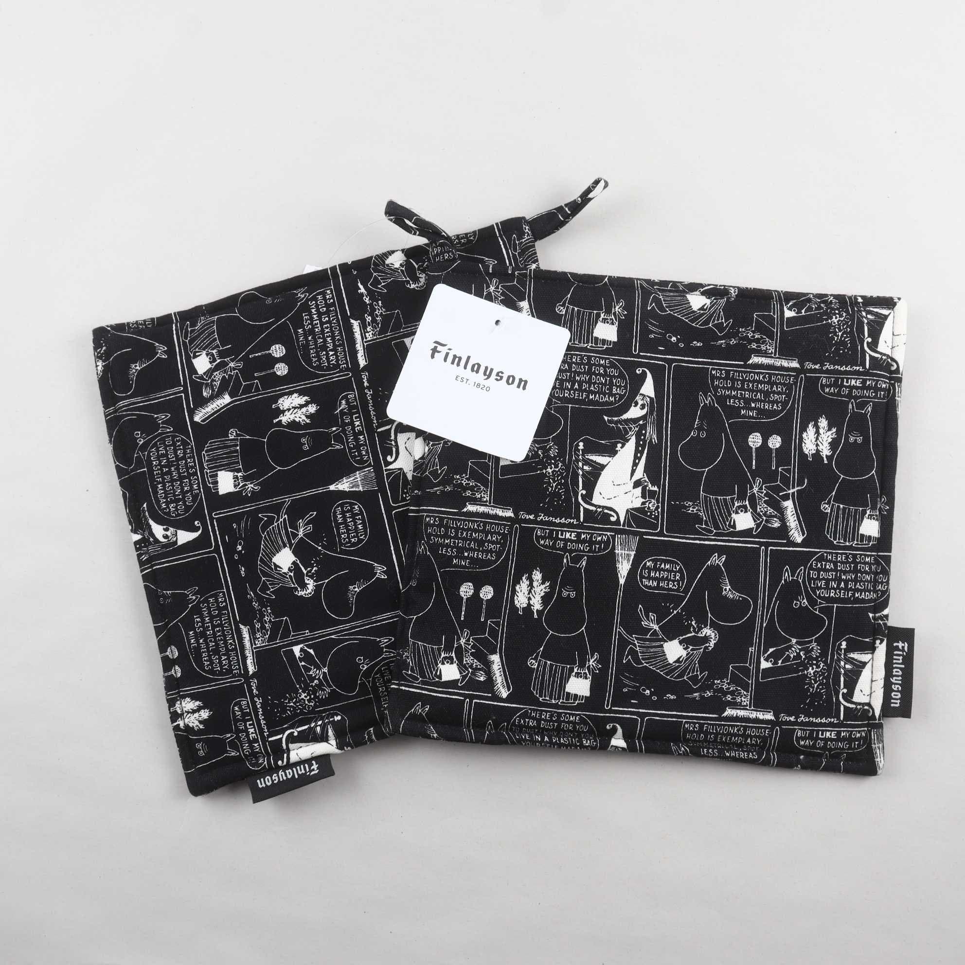 Grytlappar, 2-pack, Finlayson, Moomin, svart, vit