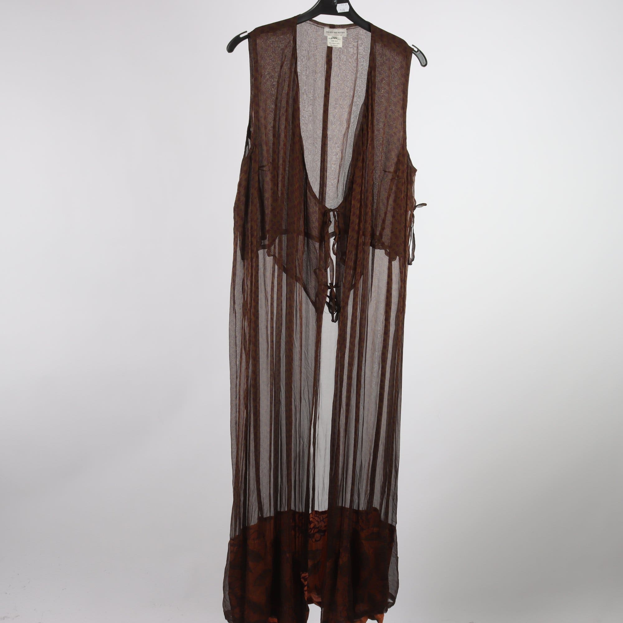Strandklänning/kaftan, Dries Van Noten, brun, mönstrad, 100% silke, stl. 44