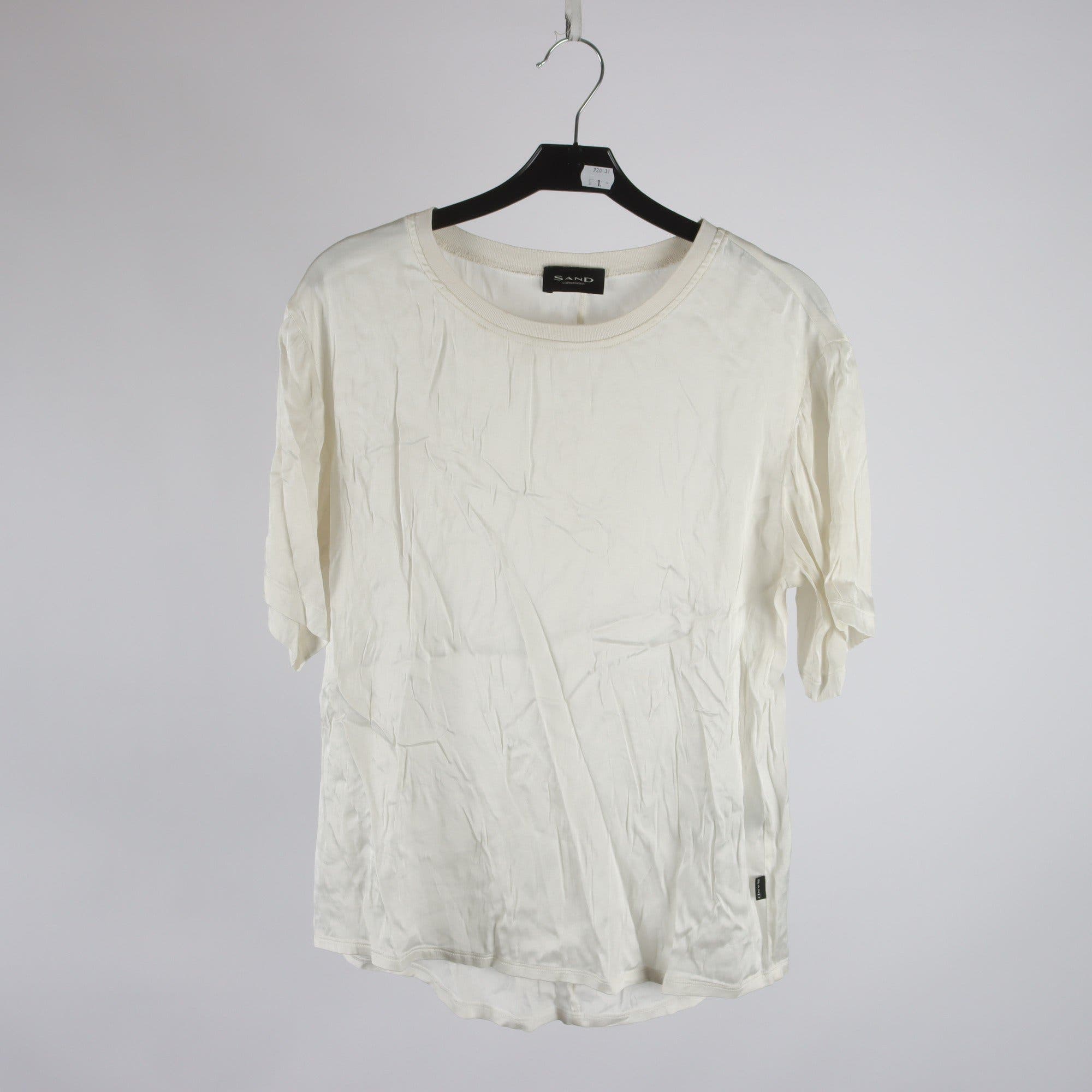 Blus, Sand, vit, silkblandning, stl. 36