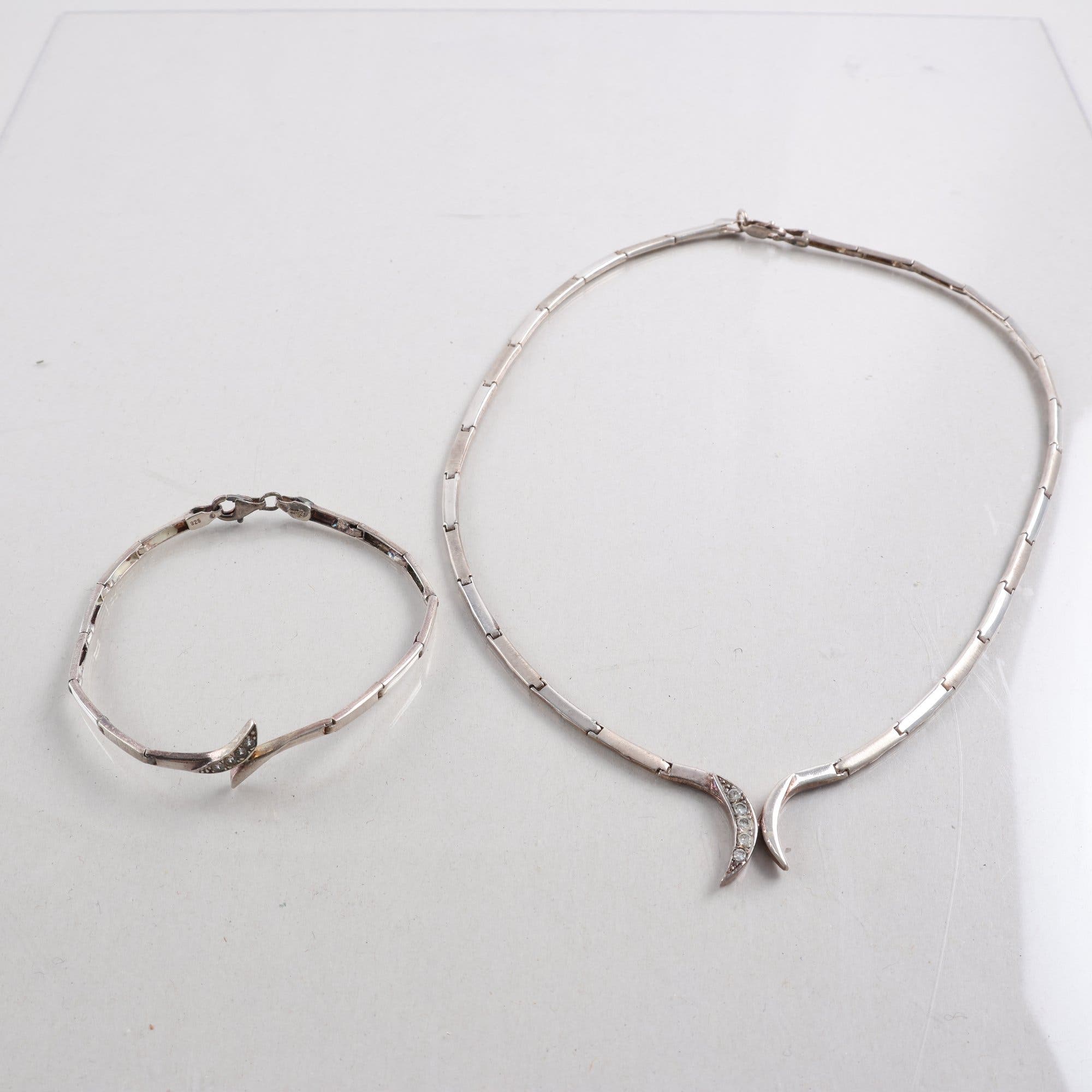Halsband & armband, silver, stenar