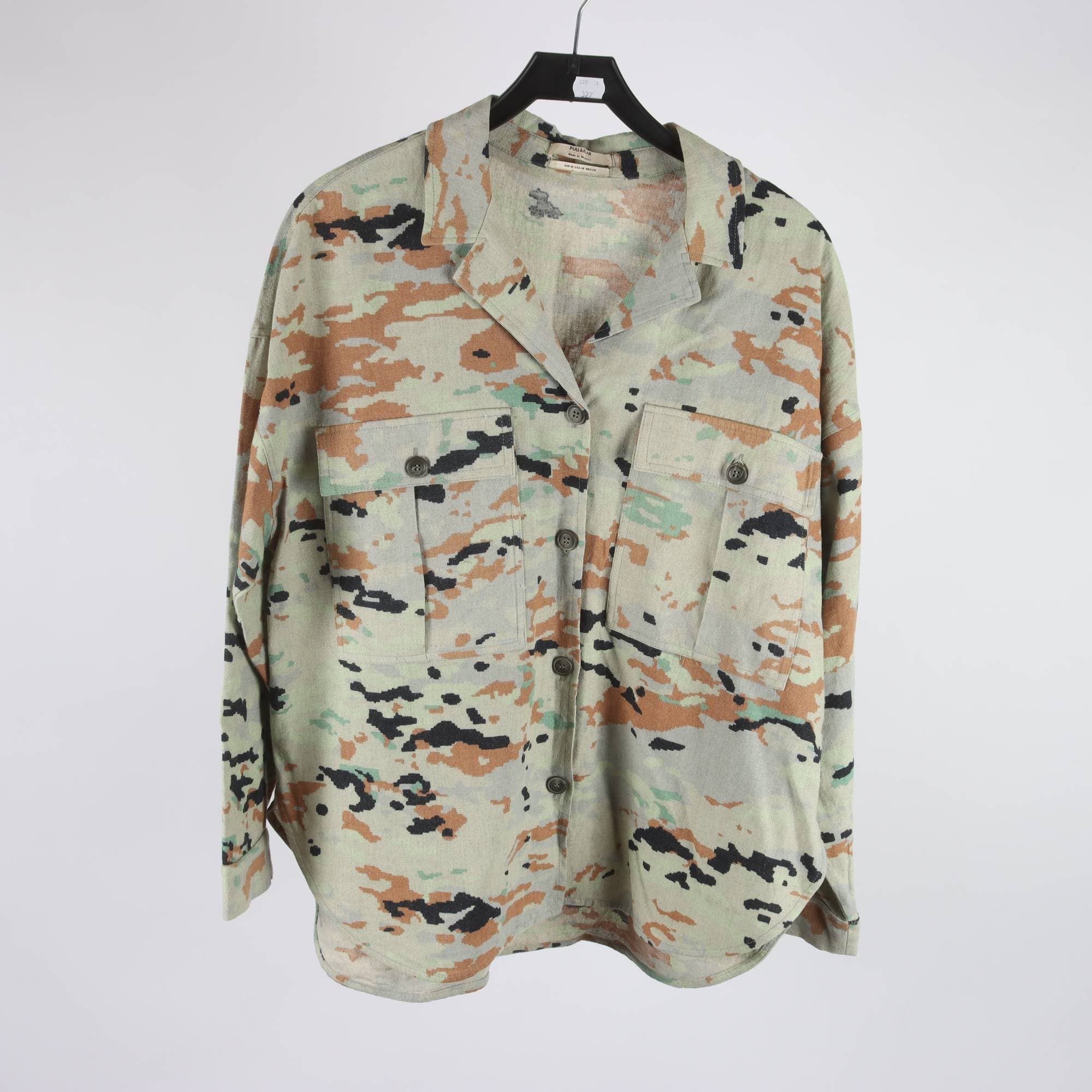 Skjorta, Pull & Bear, grå, brun, 55% lin, stl. M.
