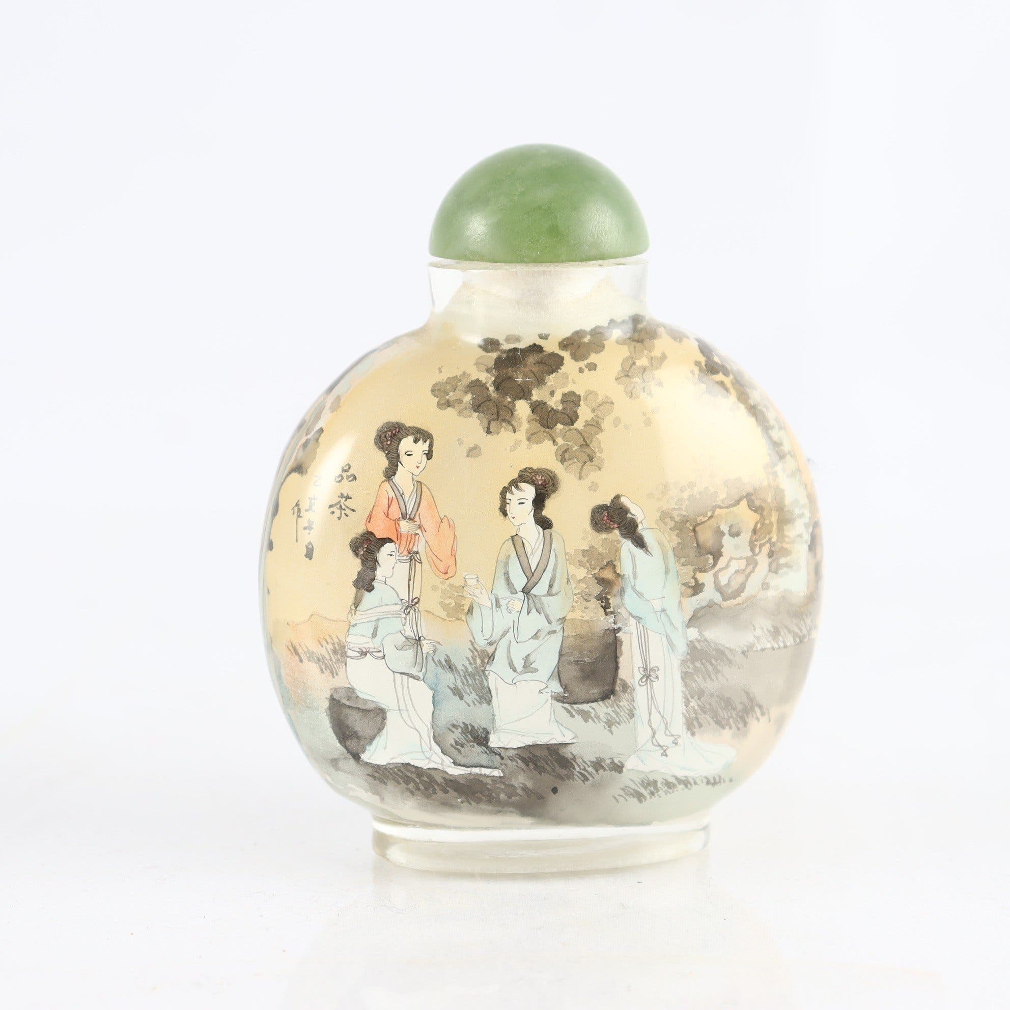 Snusflaska, glas, 1900-tal, invändigt målad dekor