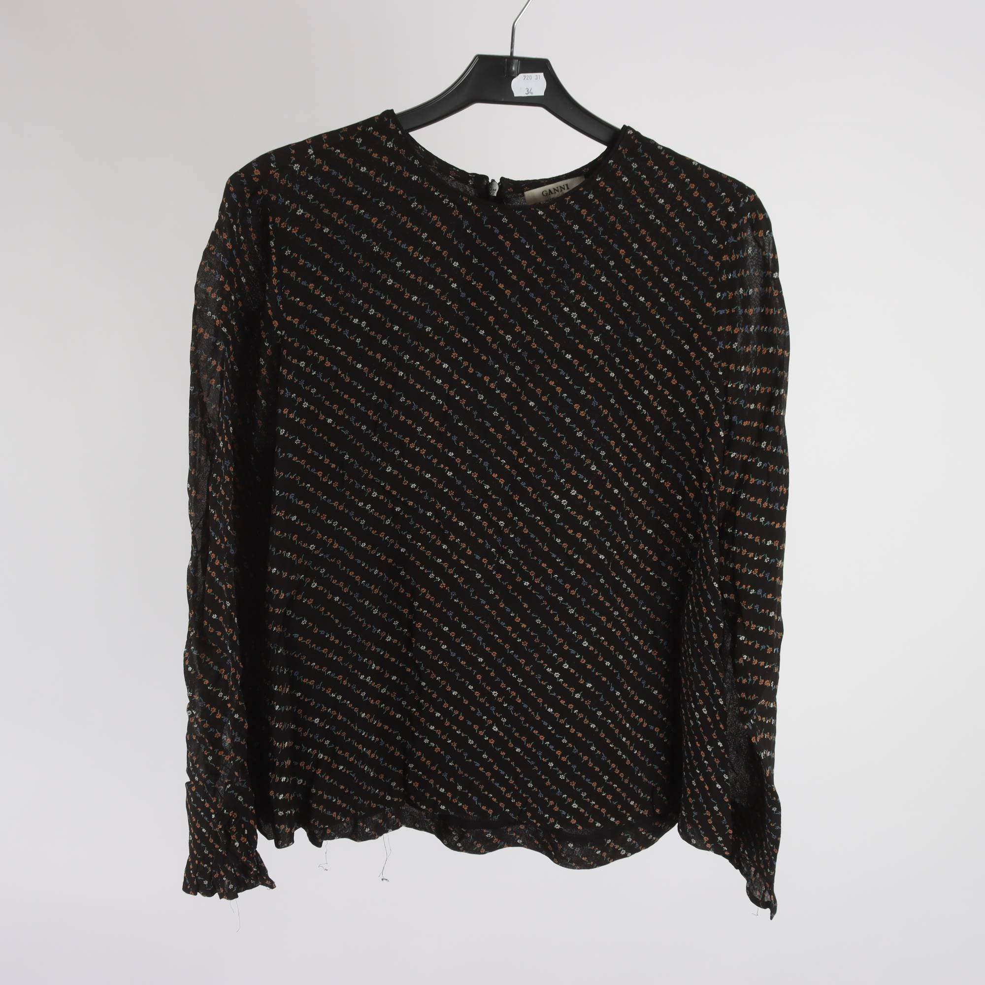 Blus, Ganni, svart, blommig, stl. 38
