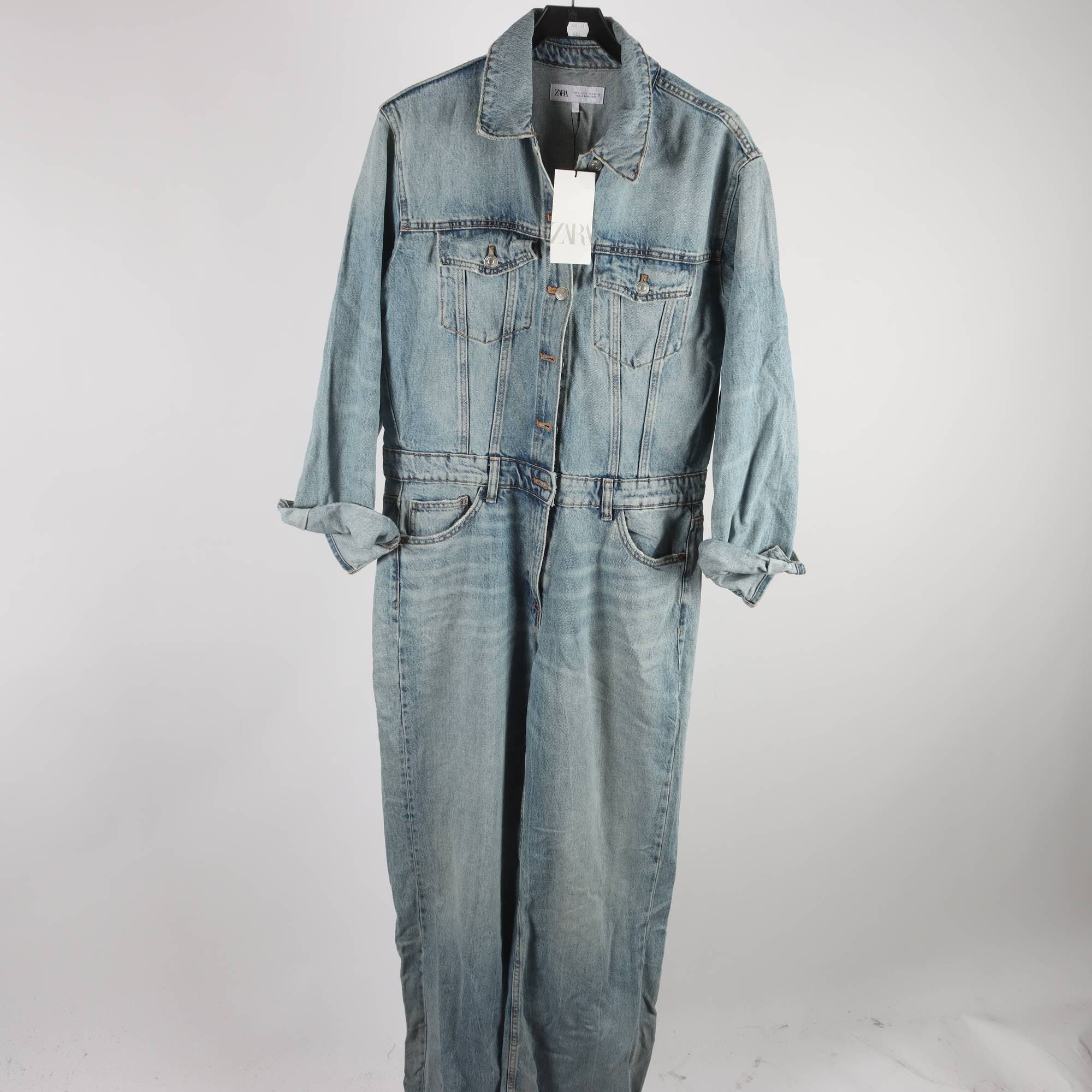 Byxdress, Zara, blå, jeans, stl. L.