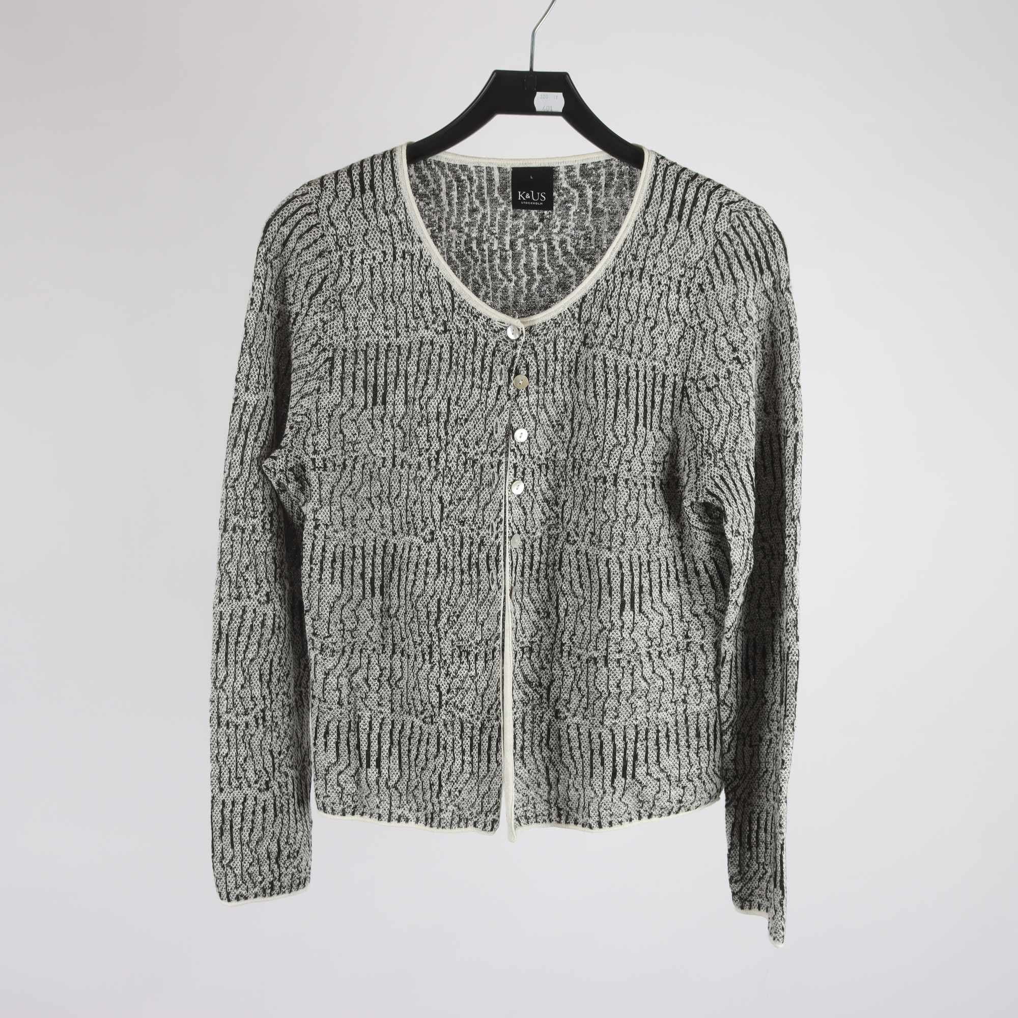 Kofta, K&Us, vit, svart, 90% lin, stl. L.