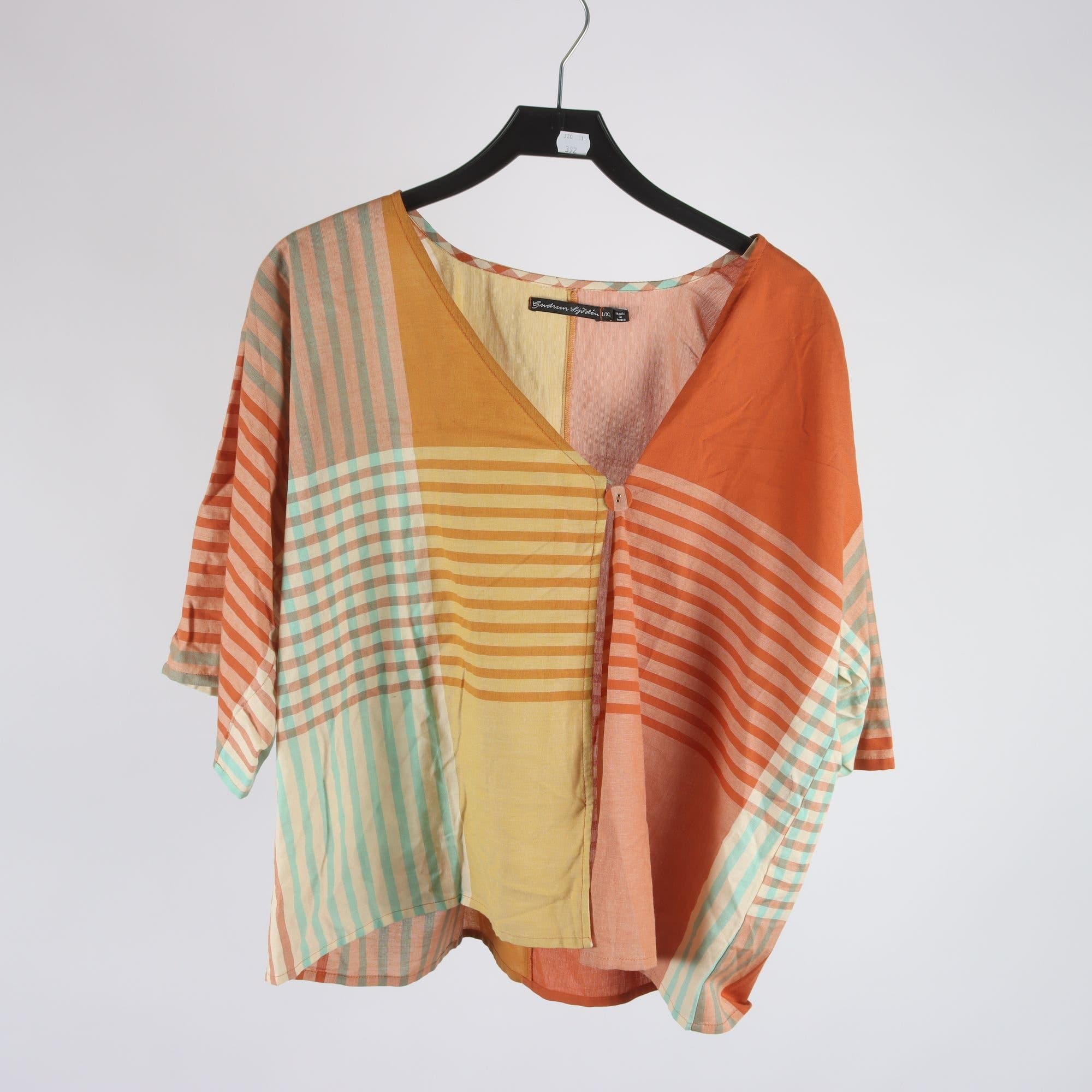Blus, Gudrun Sjödén, gul, blå, roströd, stl. L/XL.