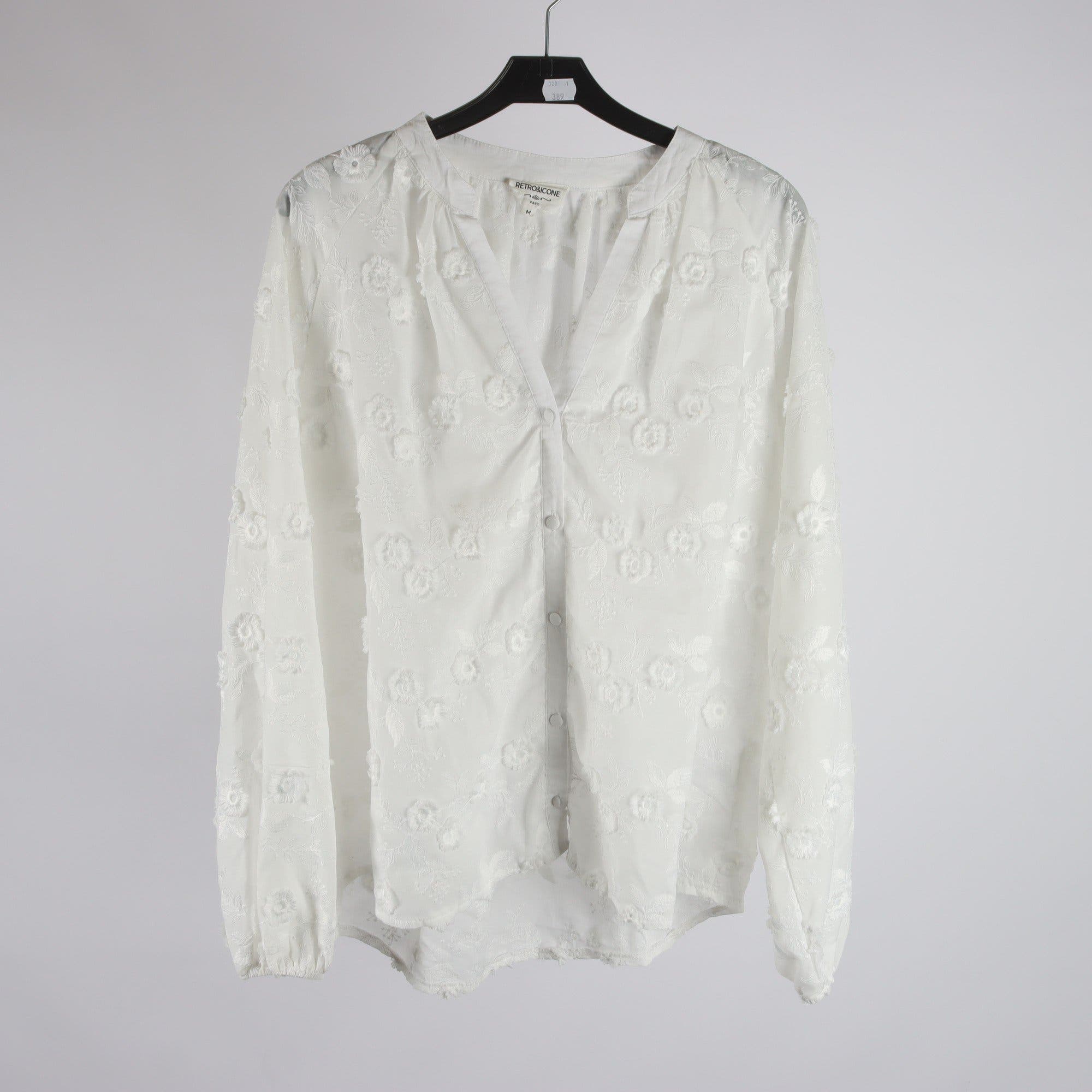 Blus, Retro & Icone, vit, broderad, stl. M.