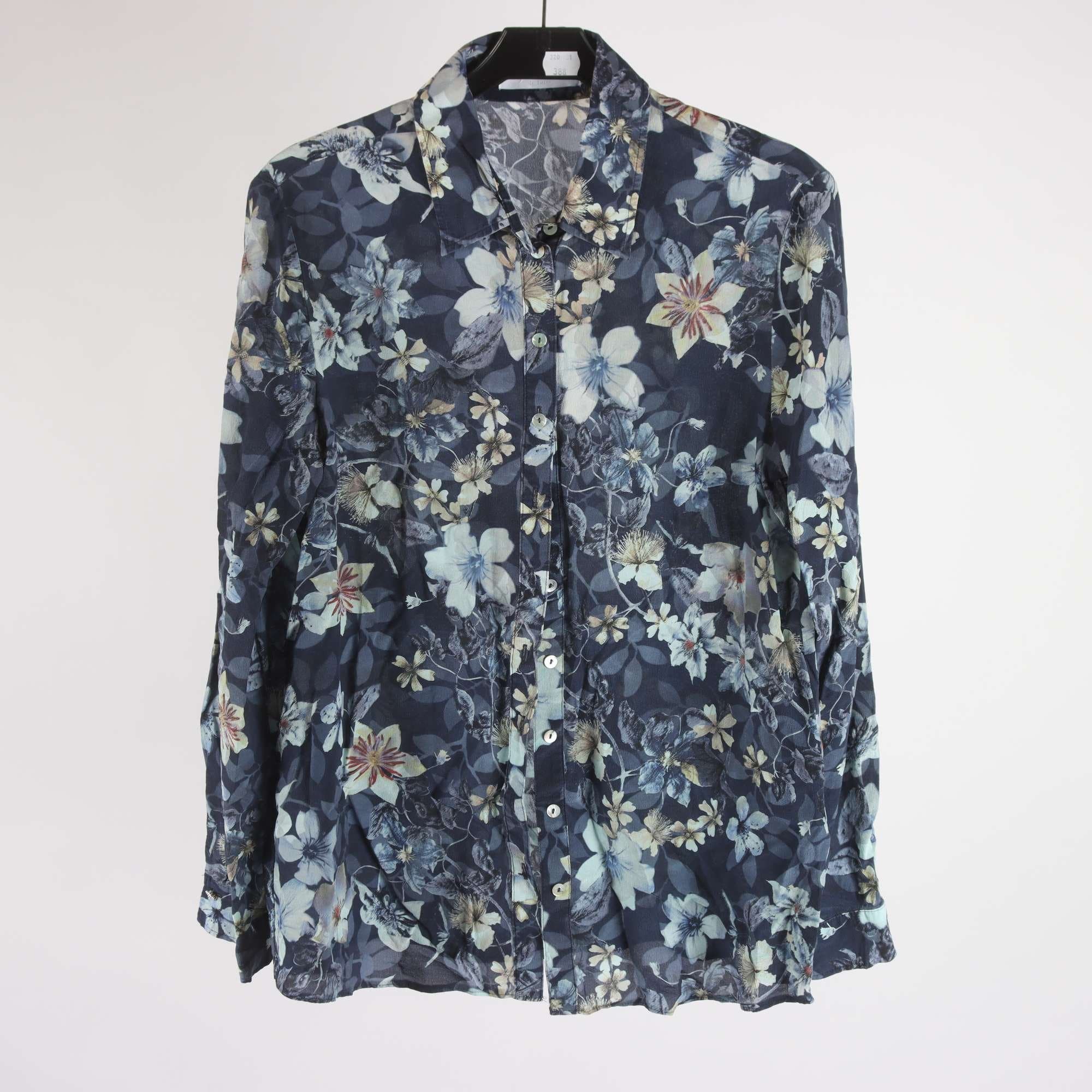 Blus, Gerry Weber, blommig, blå, 100% silke, stl. 40.