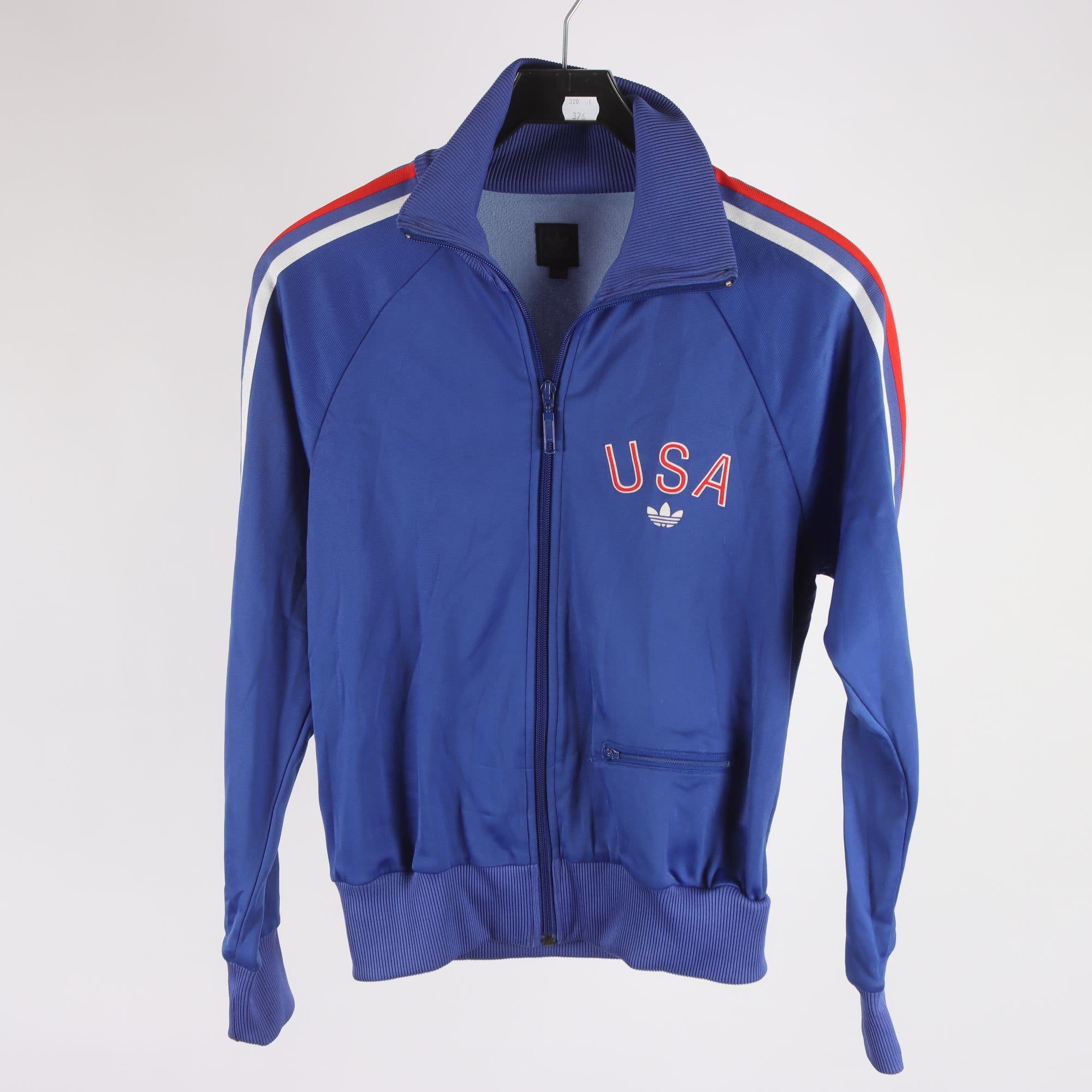 Träningsjacka, Adidas, USA, blå, retro, stl. 38.