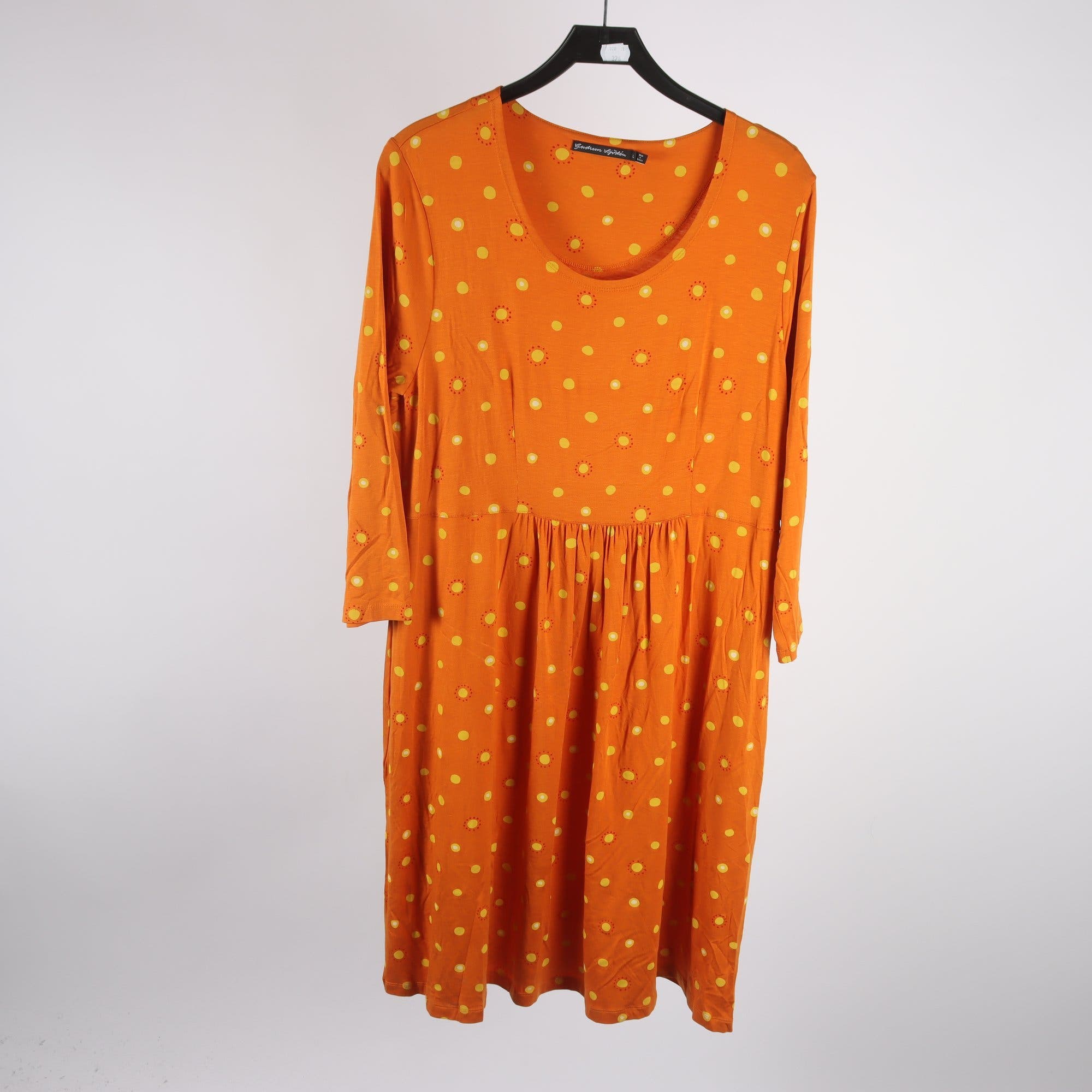 Klänning, Gudrun Sjödén, orange, gul, prickig, stl. L.