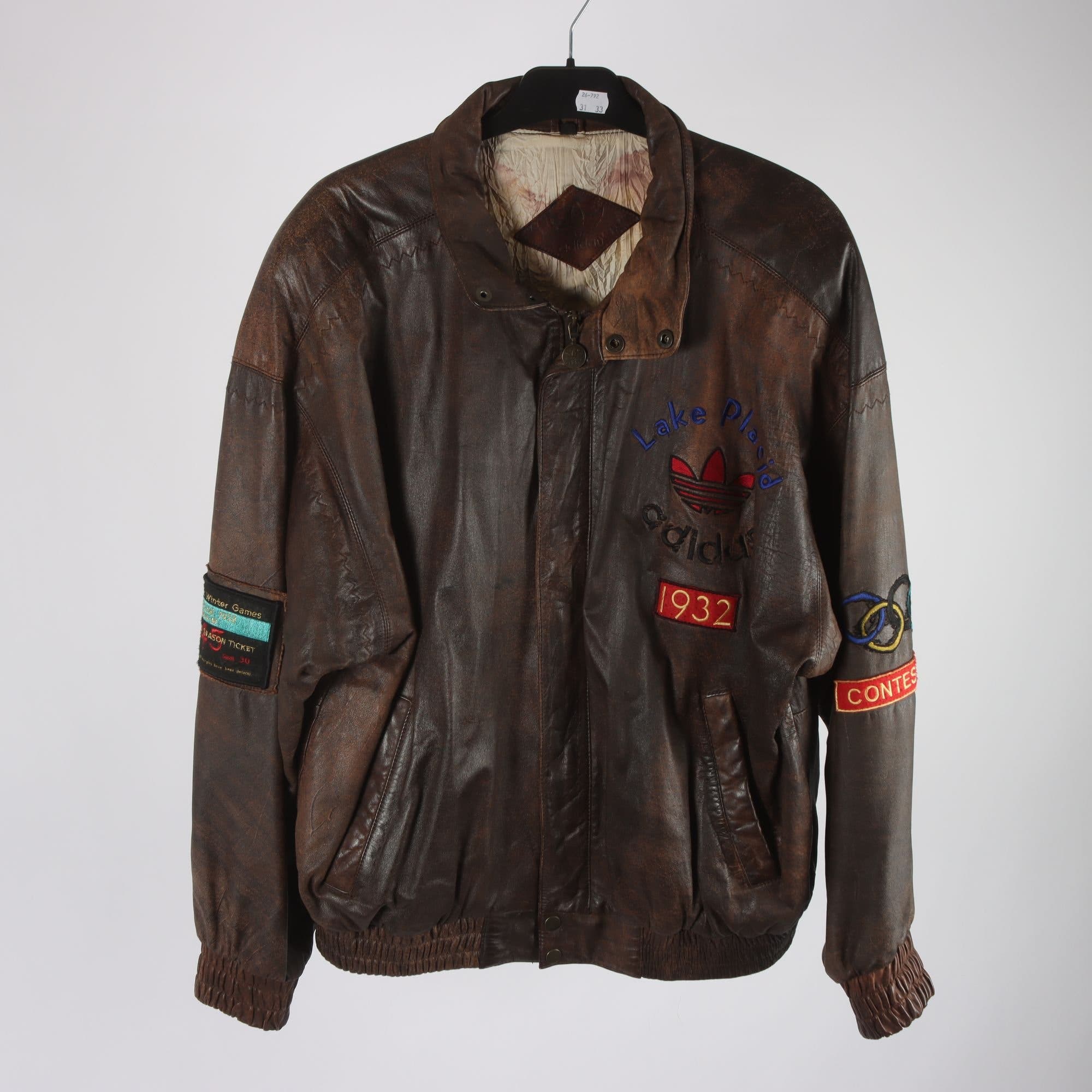 Skinnjacka, Adidas Lake Placid 1932, vintage, 100% läder, stl. L