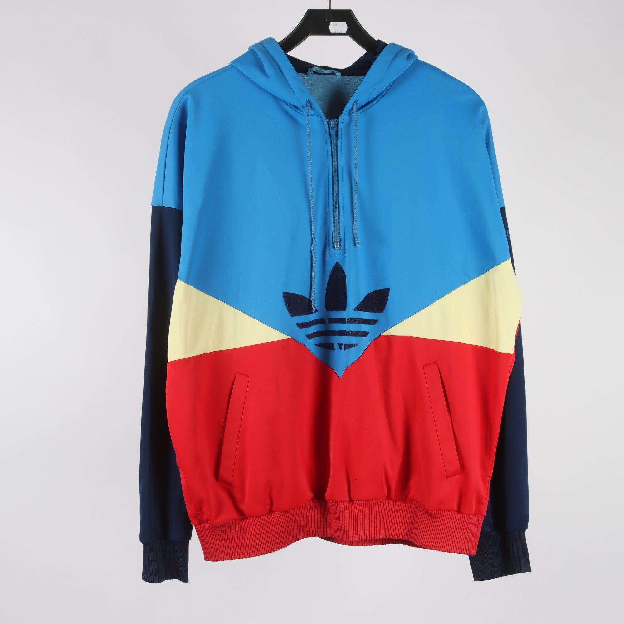 Träningsjacka, Adidas, blå, röd, gul, retro, stl. ca. L