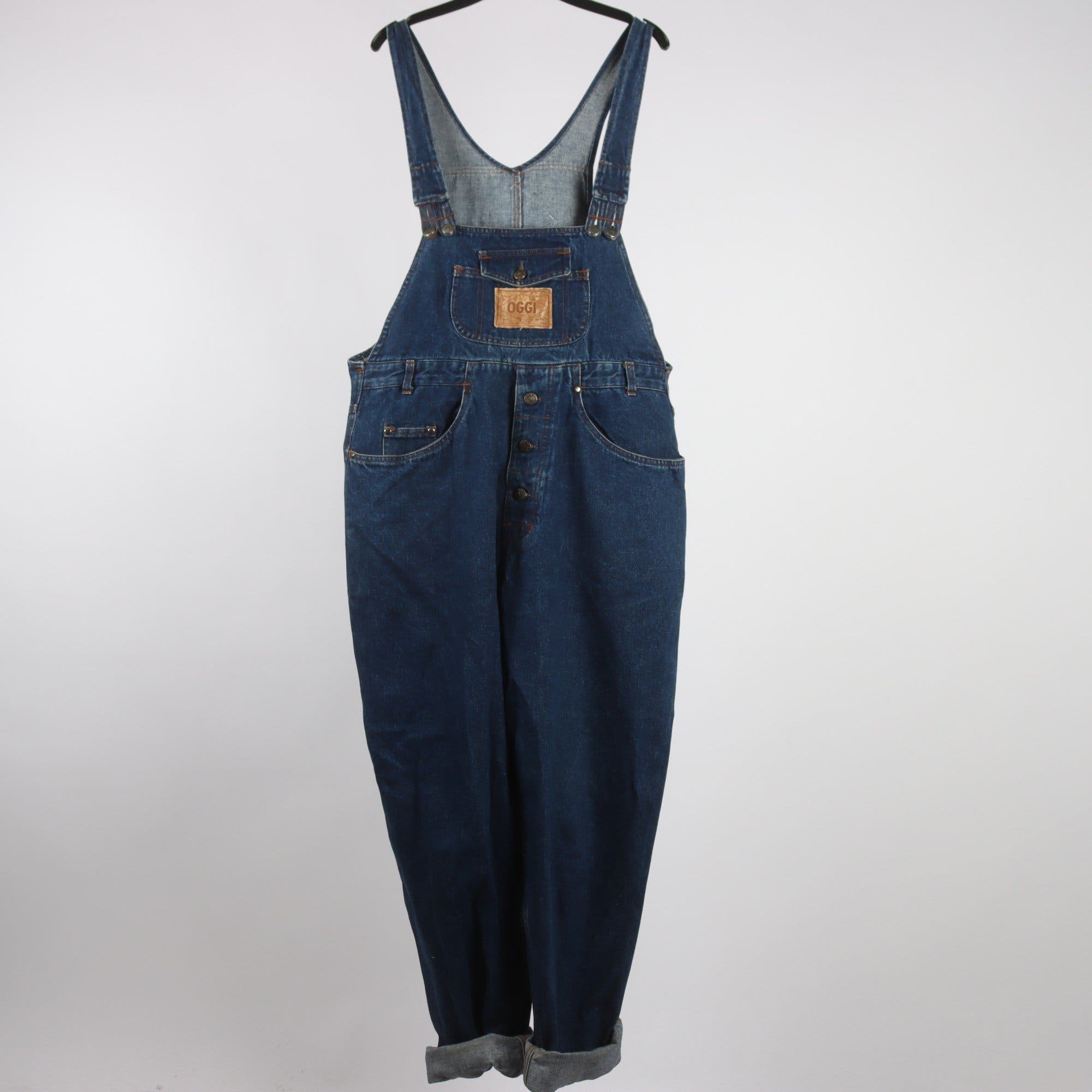 Hängselbyxor, Oggi, blå, jeans, stl. 42.