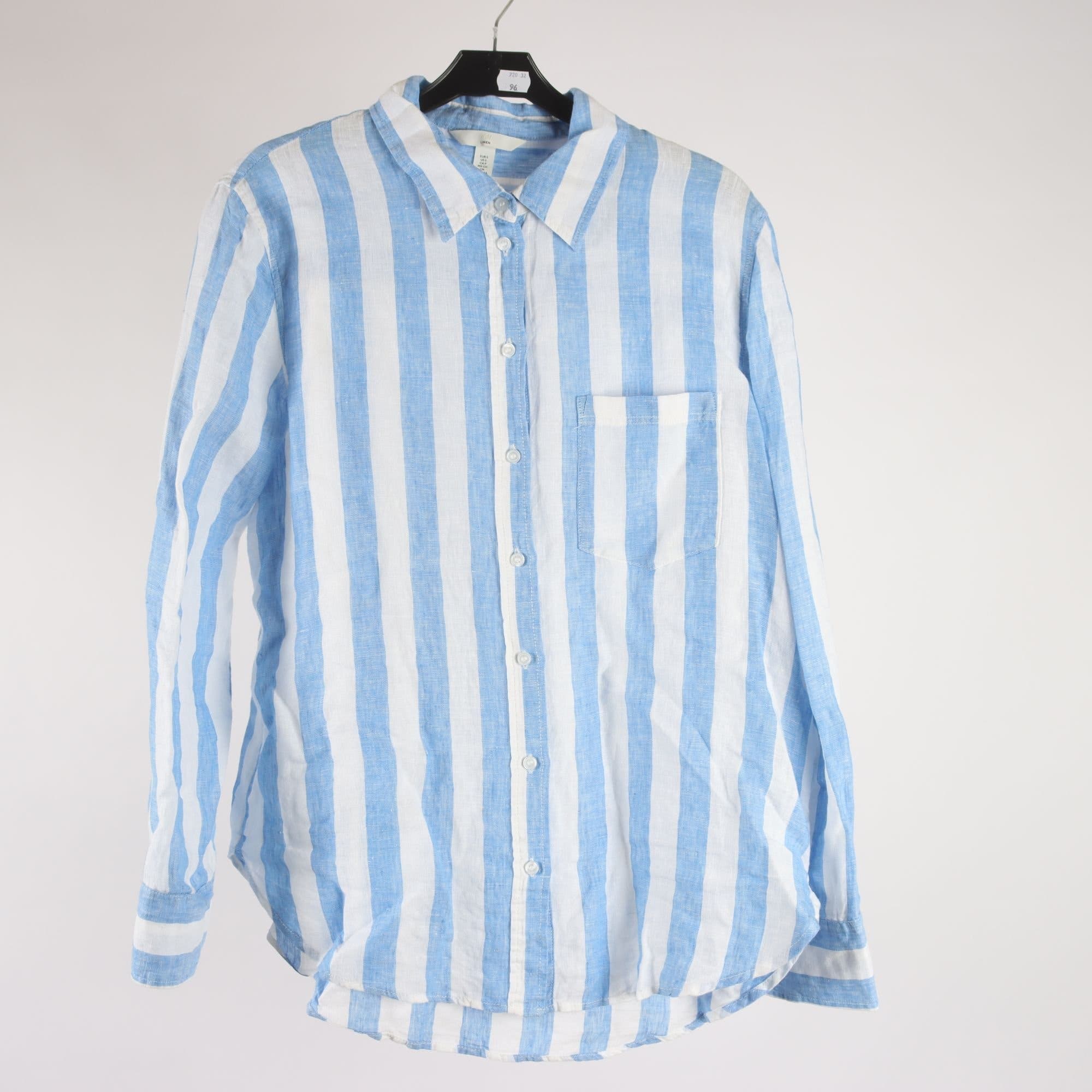 Skjorta, H&M, blå, vit, randig,100% linne, stl. S
