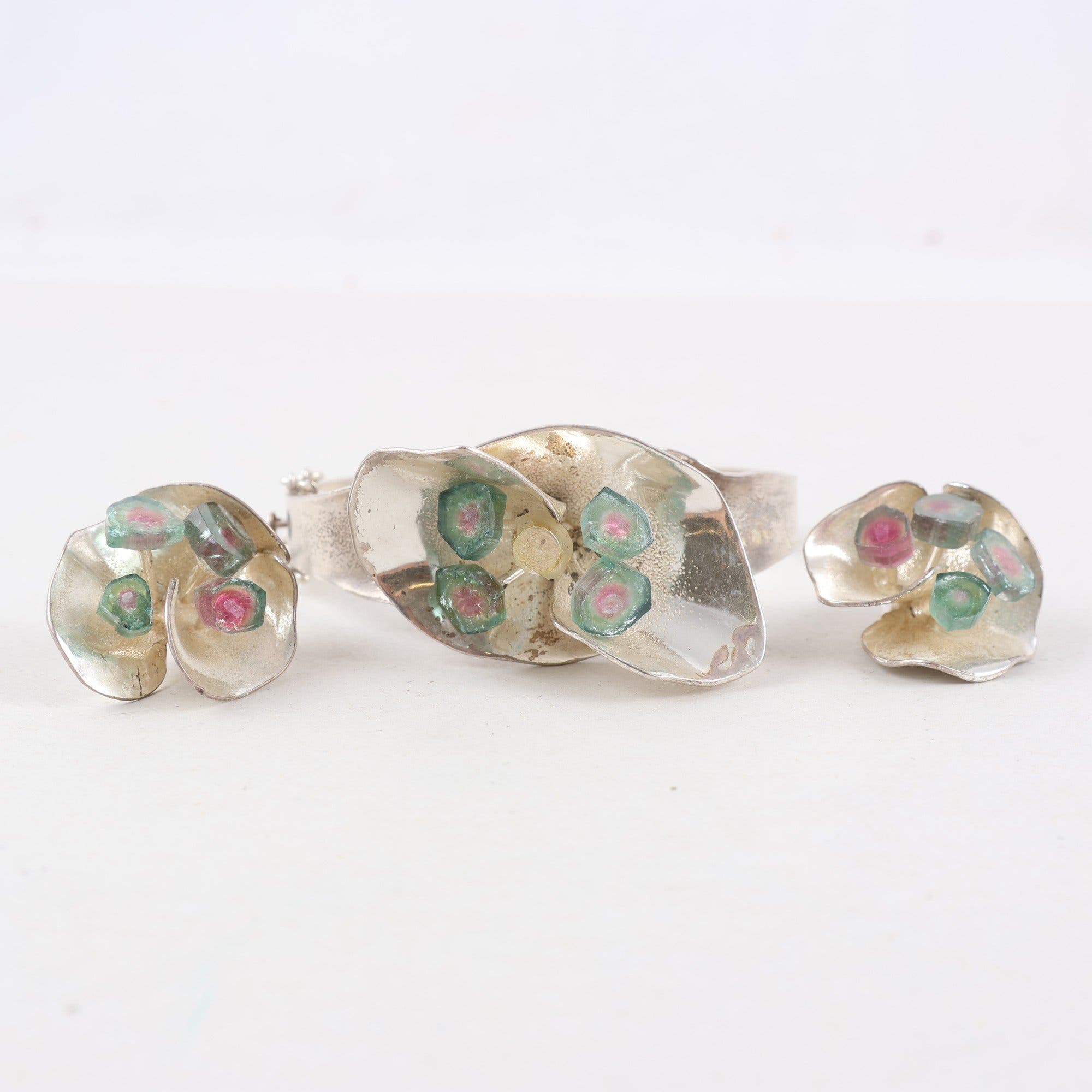 Armband & clips, silver, glas