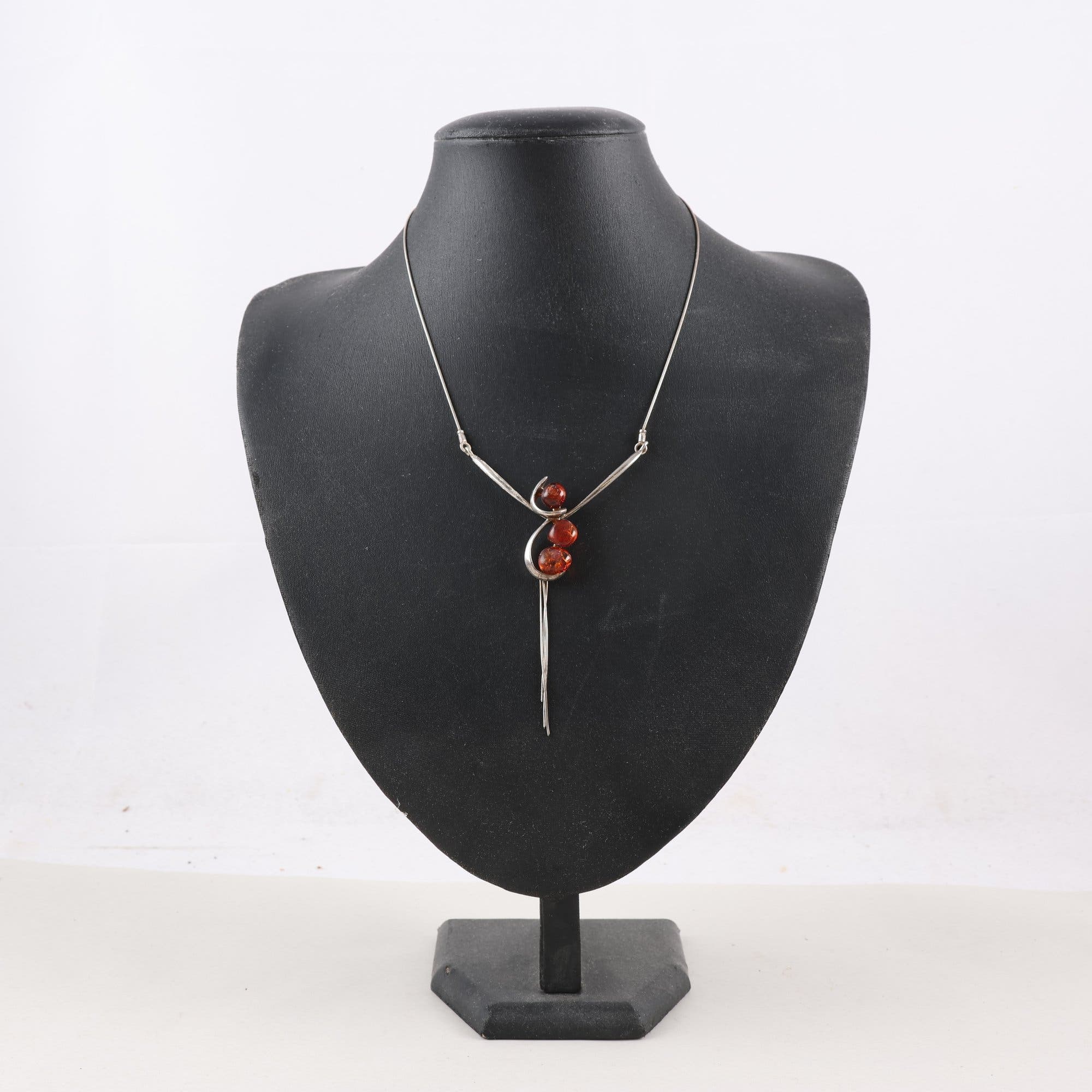 Halsband, silver, bärnsten