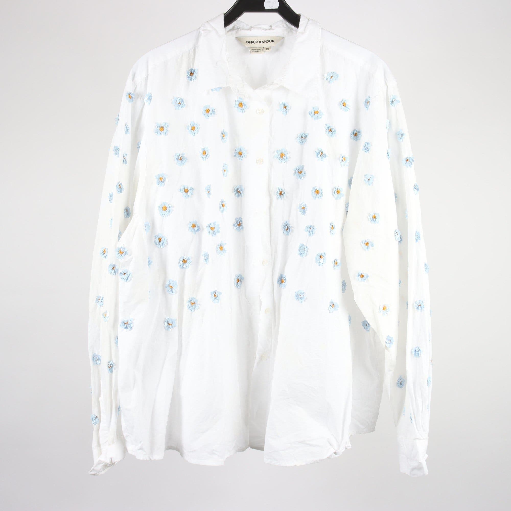 Blus, Dhruv Kapoor, vit, blommor, paljetter, stl. 3XL