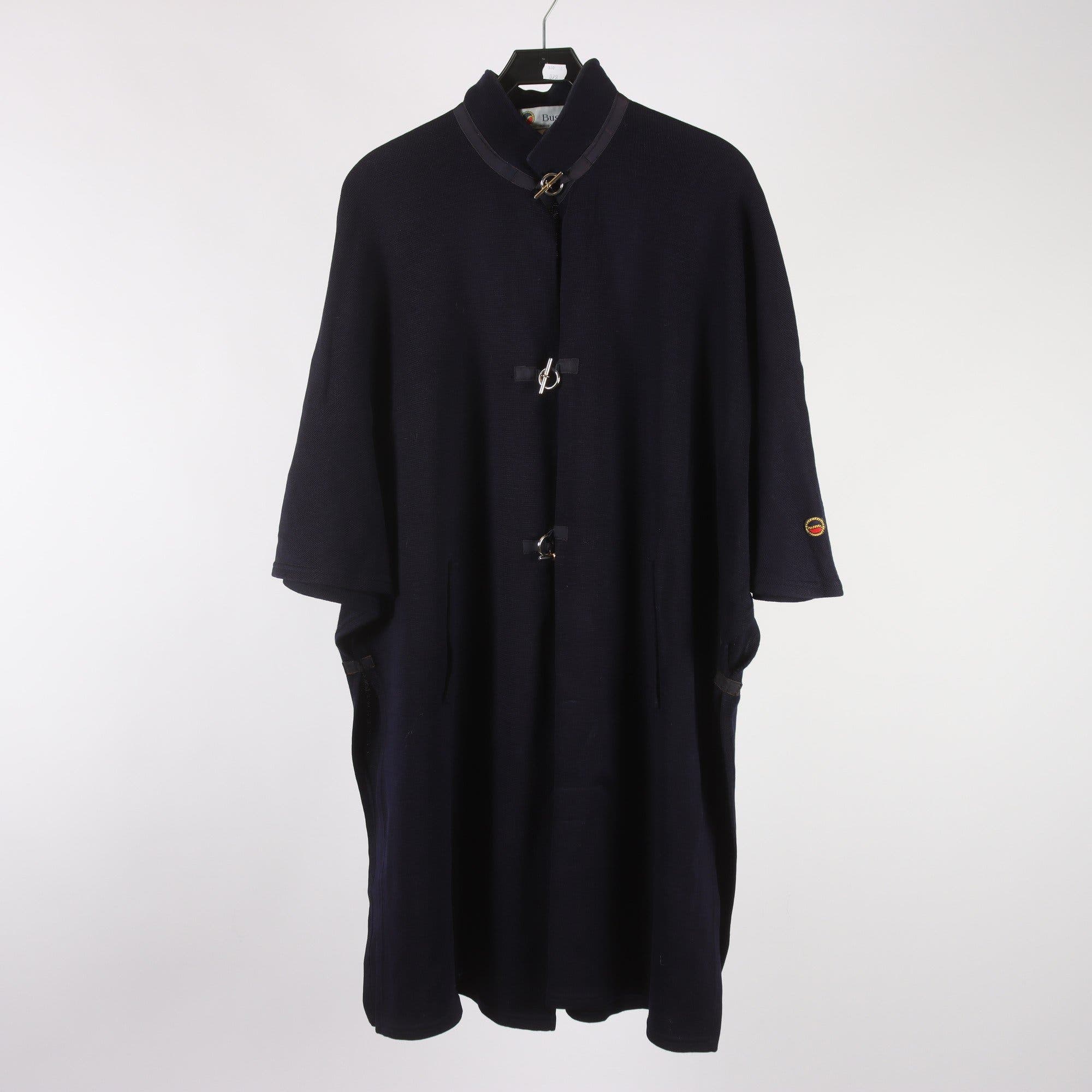Kappa/poncho, Busnel, blå, 100% ull, stickad, stl. one size.