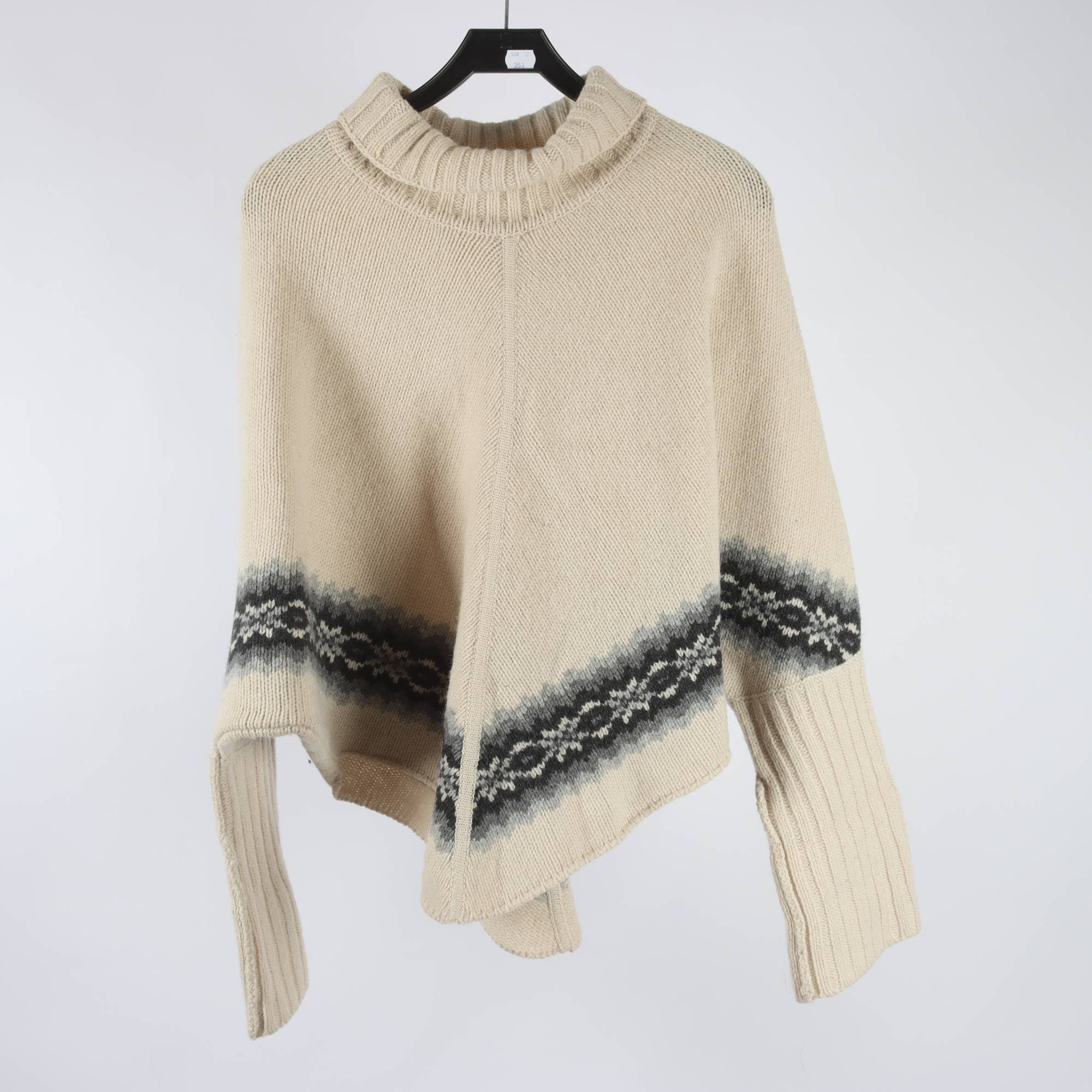 Tröja/poncho, Part Two, beige, blå, 100% ull, stl. S.