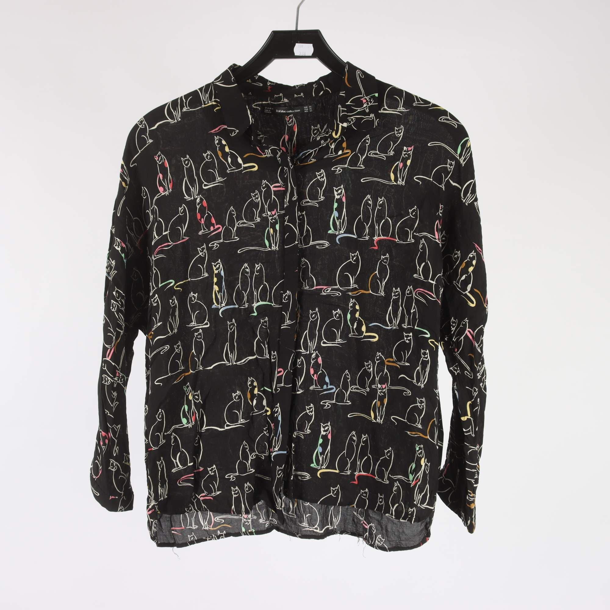 Blus, Zara, svart, katter, stl. XL.