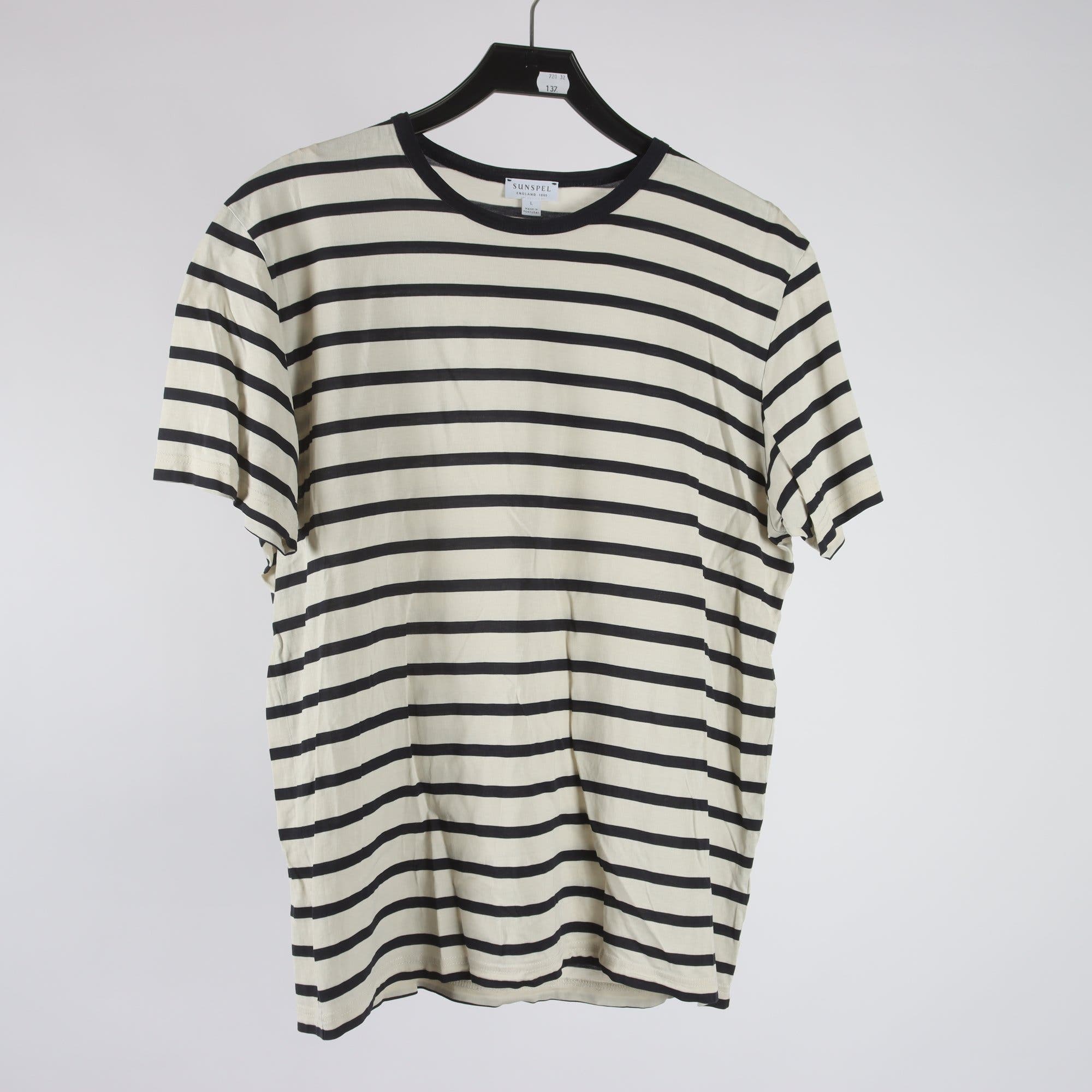 T-shirt, Sunspel, offwhite, svart, randig, stl. L
