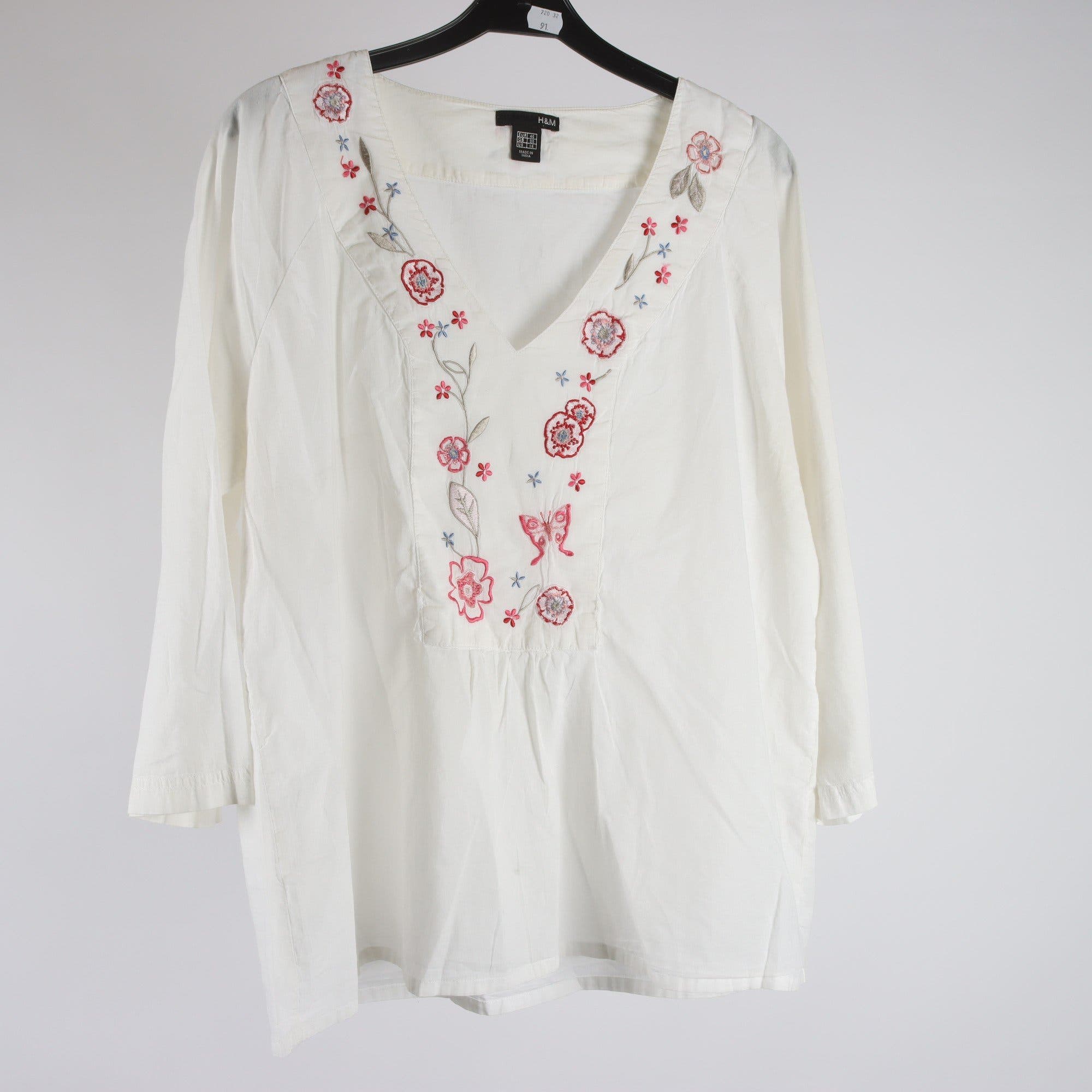Blus, H&M, vit, broderi, stl. 46