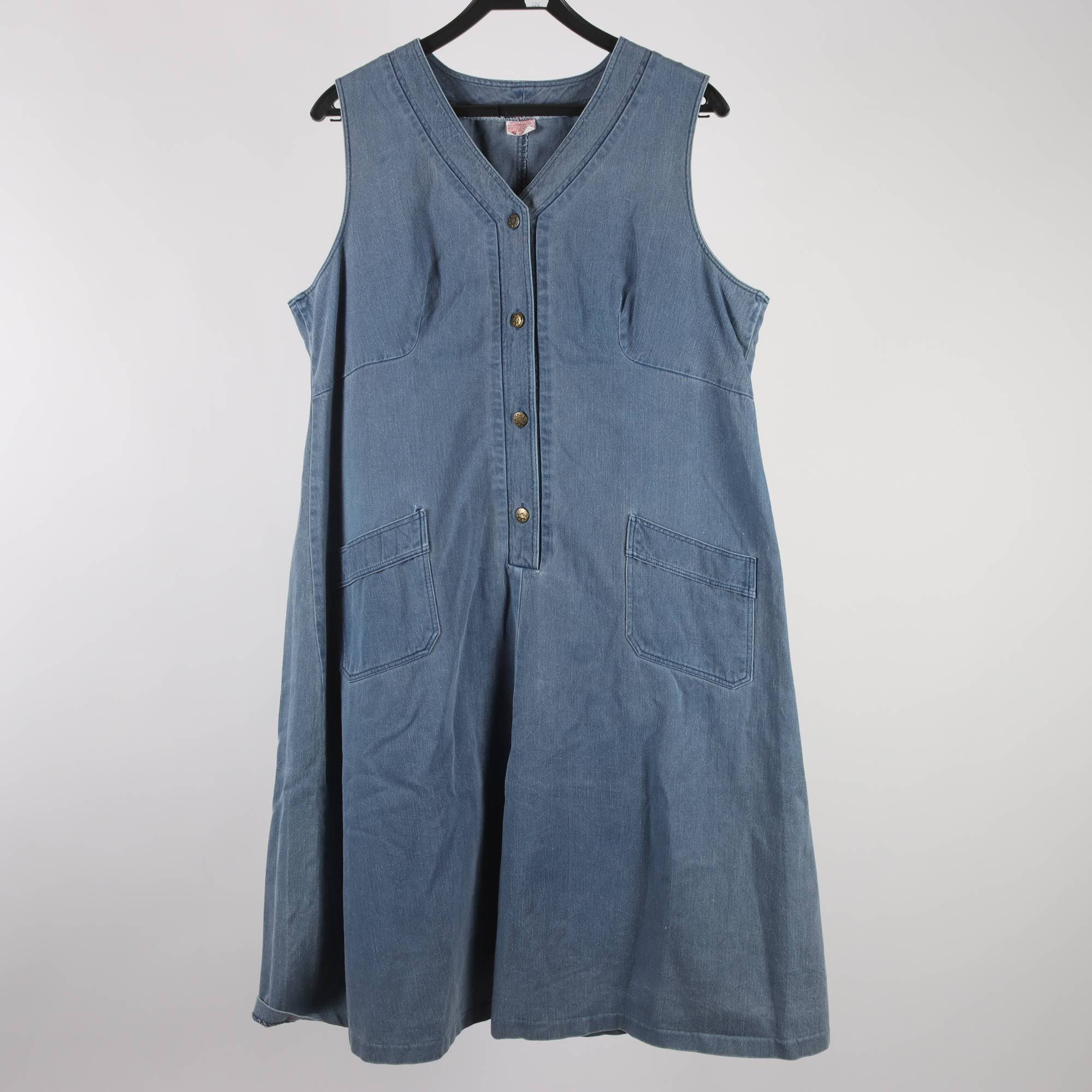Jeansklänning, Okänd, blå, retro, stl. ca. L.