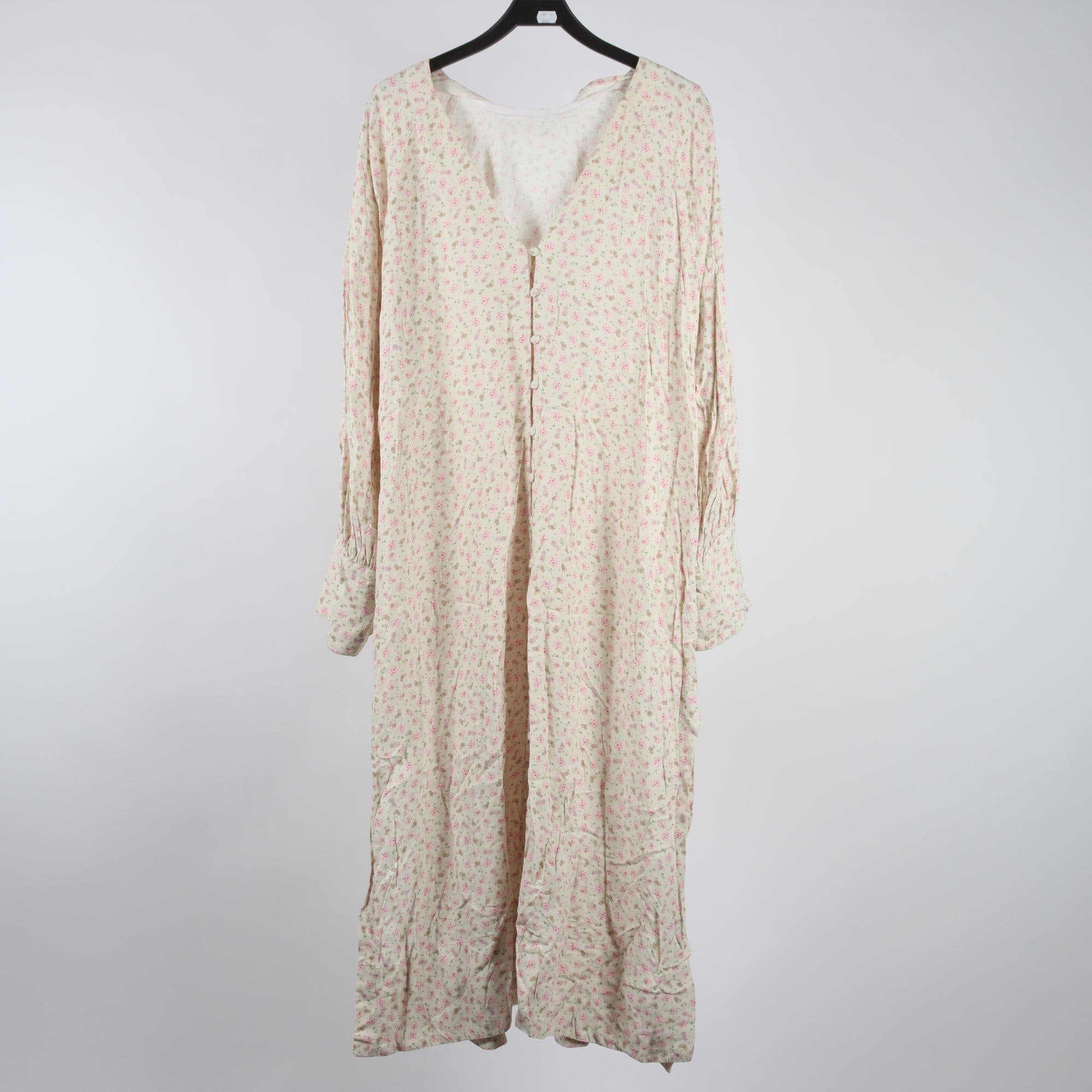 Klänning, Okänd, beige, blommig, rosa, stl. ca. L.