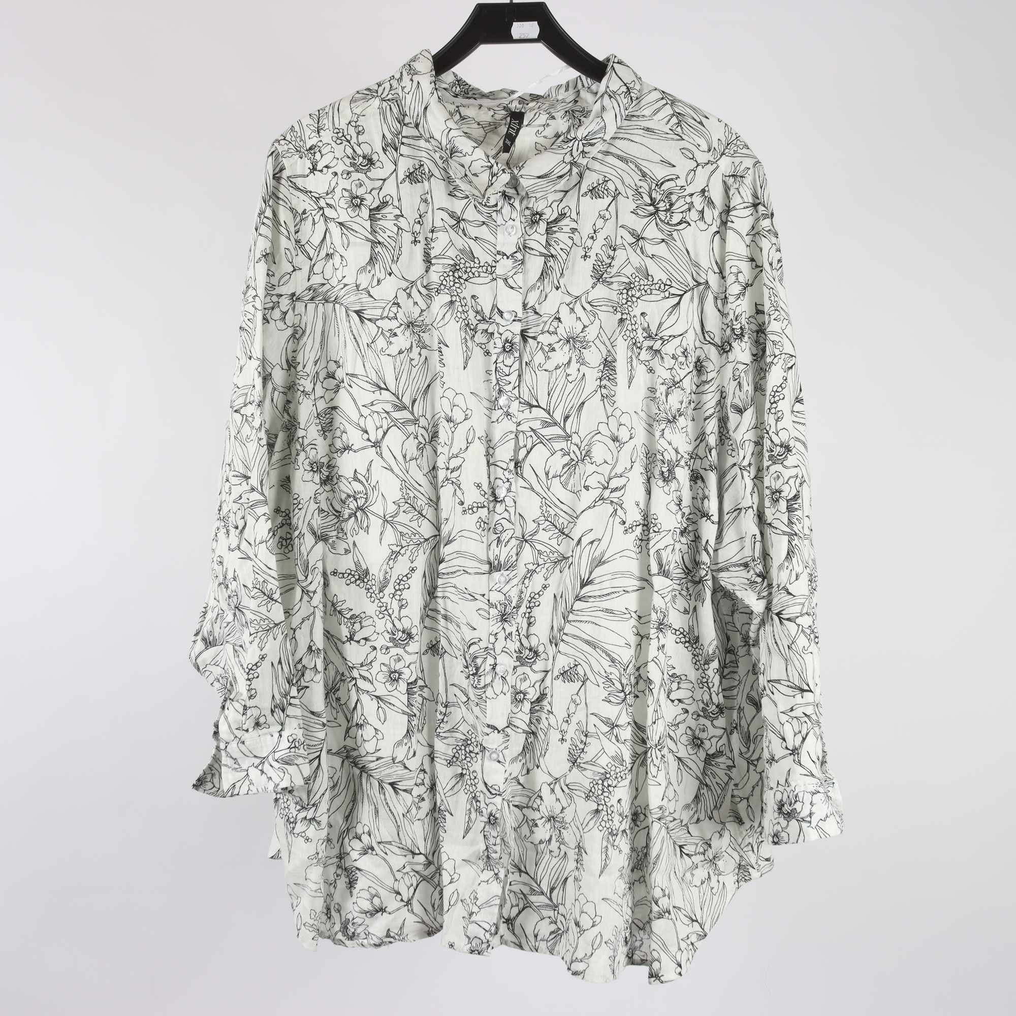 Blus, XLNT, vit, svart, 100% lin, stl. 3XL.