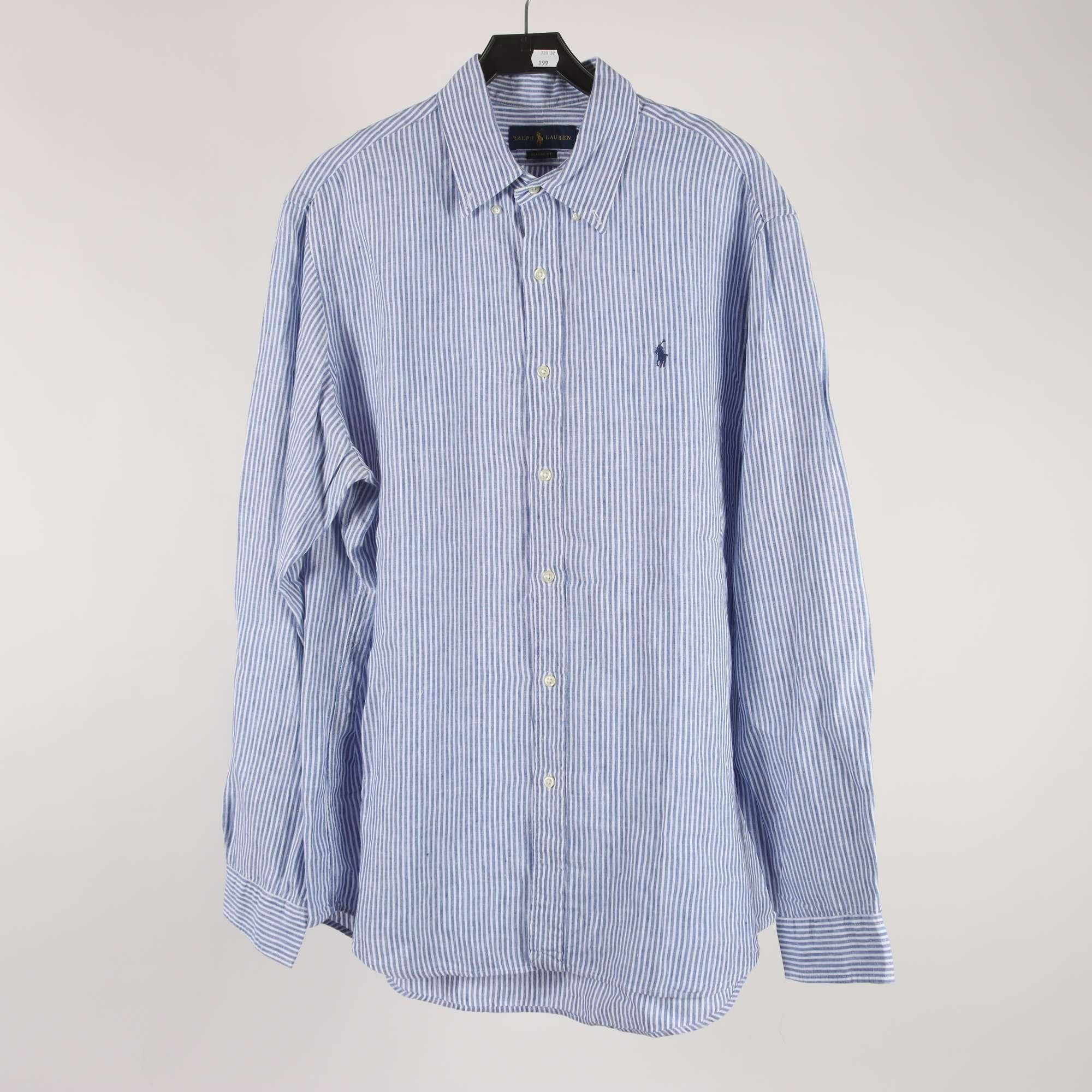 Skjorta, Ralph Lauren, blå, vit, 100% linne, stl. XL