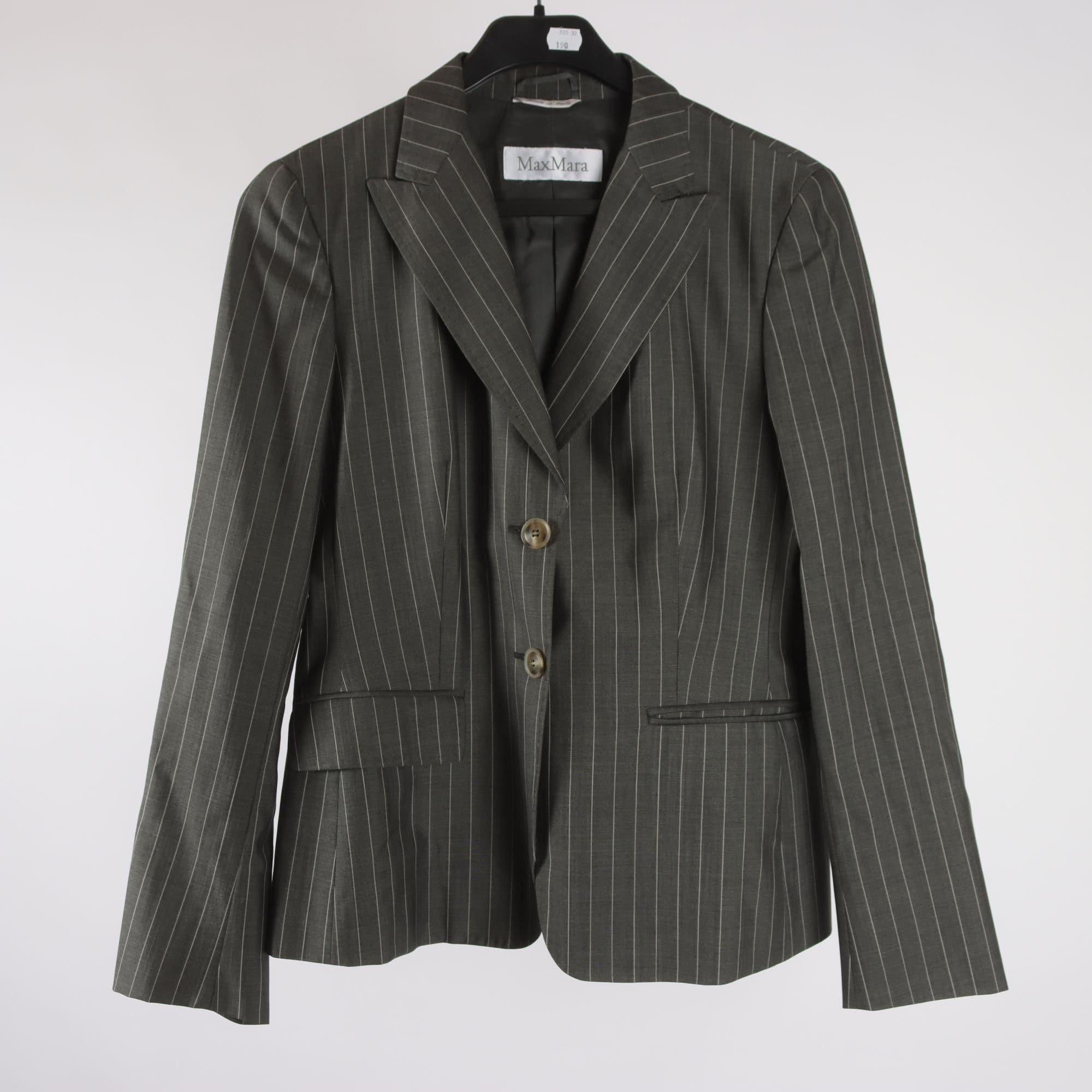 Kavaj, MaxMara, grå, vit randig, stl. 40