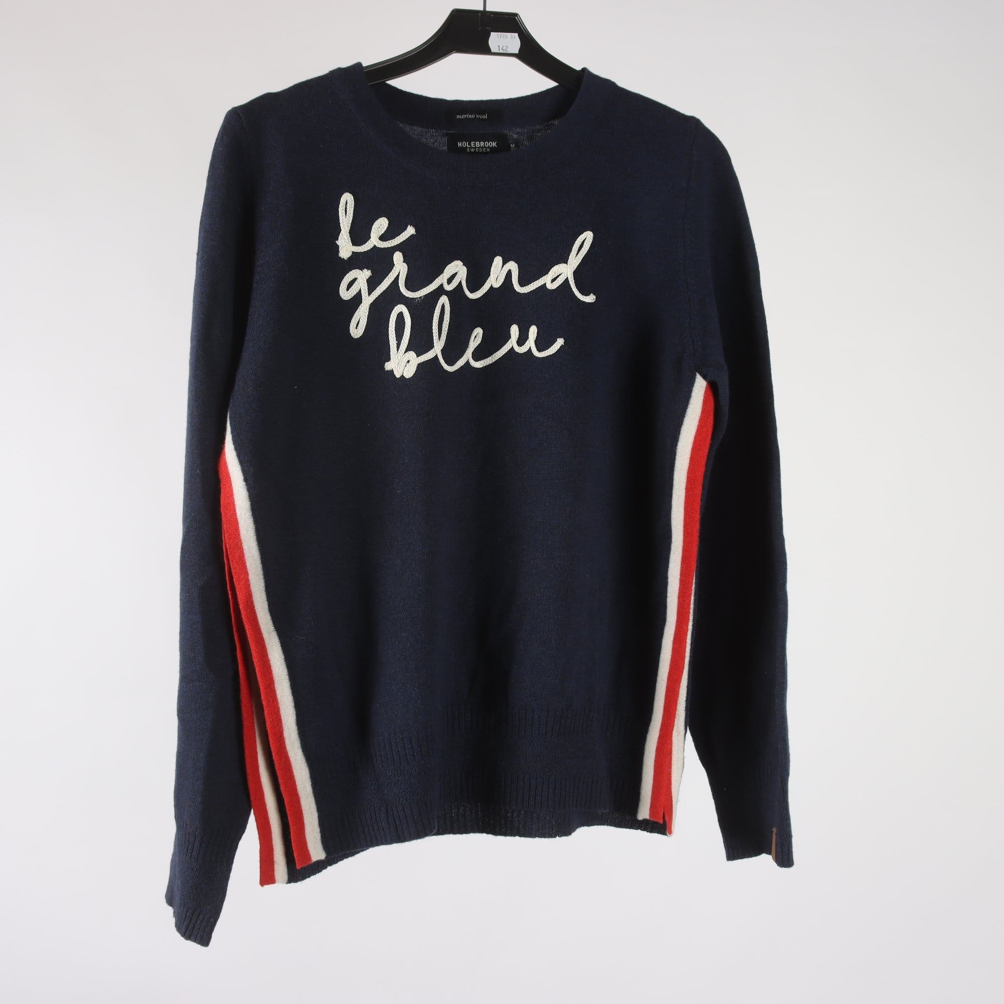 Tröja, Holebrook, blå, 100% merino ull, stl. M