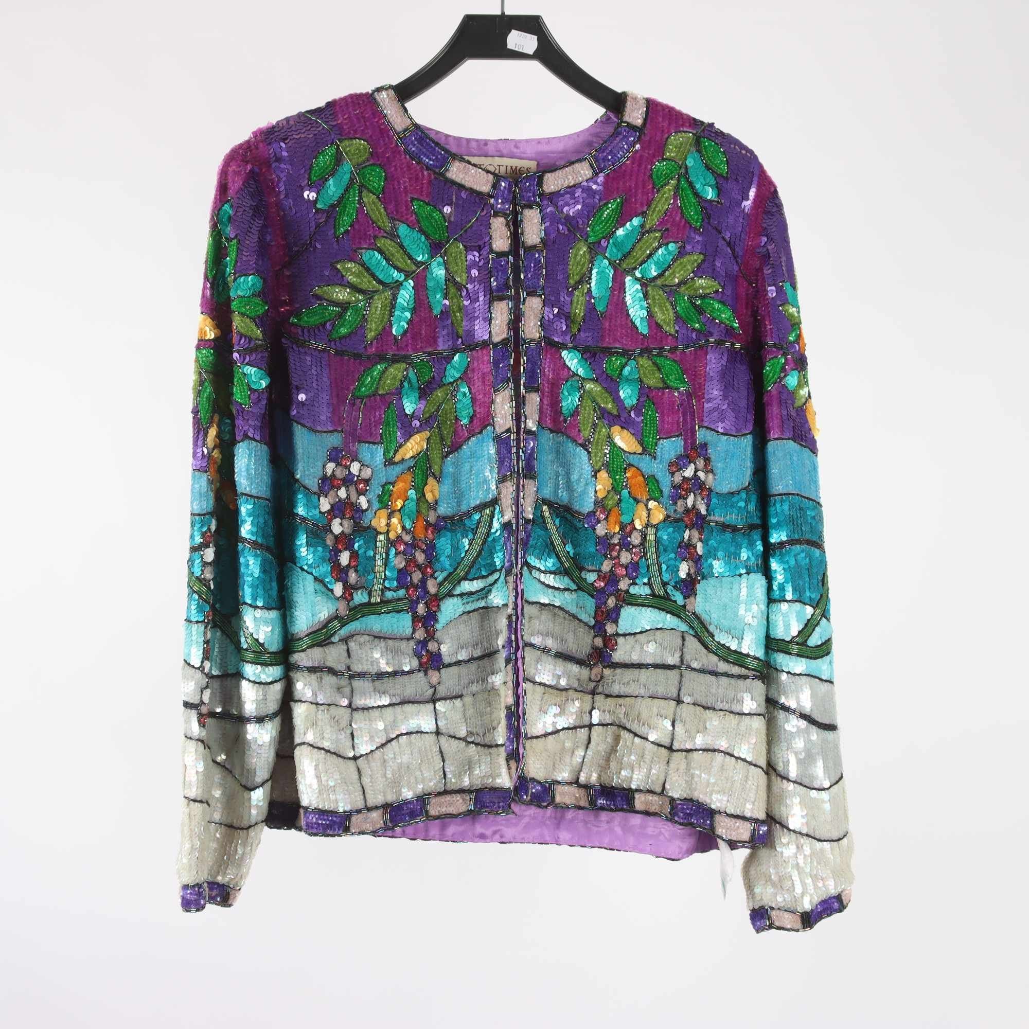 Jacka, vintage, Past Times, multi, paljetter, silke, stl. L