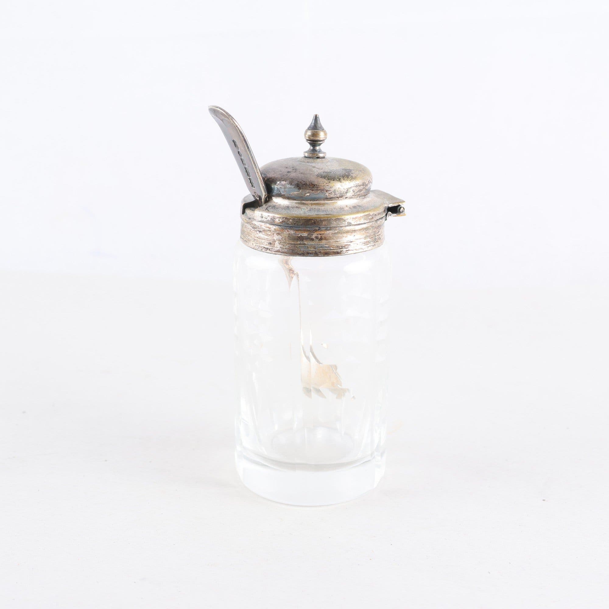 Sockerskål med silversked, glas, silver