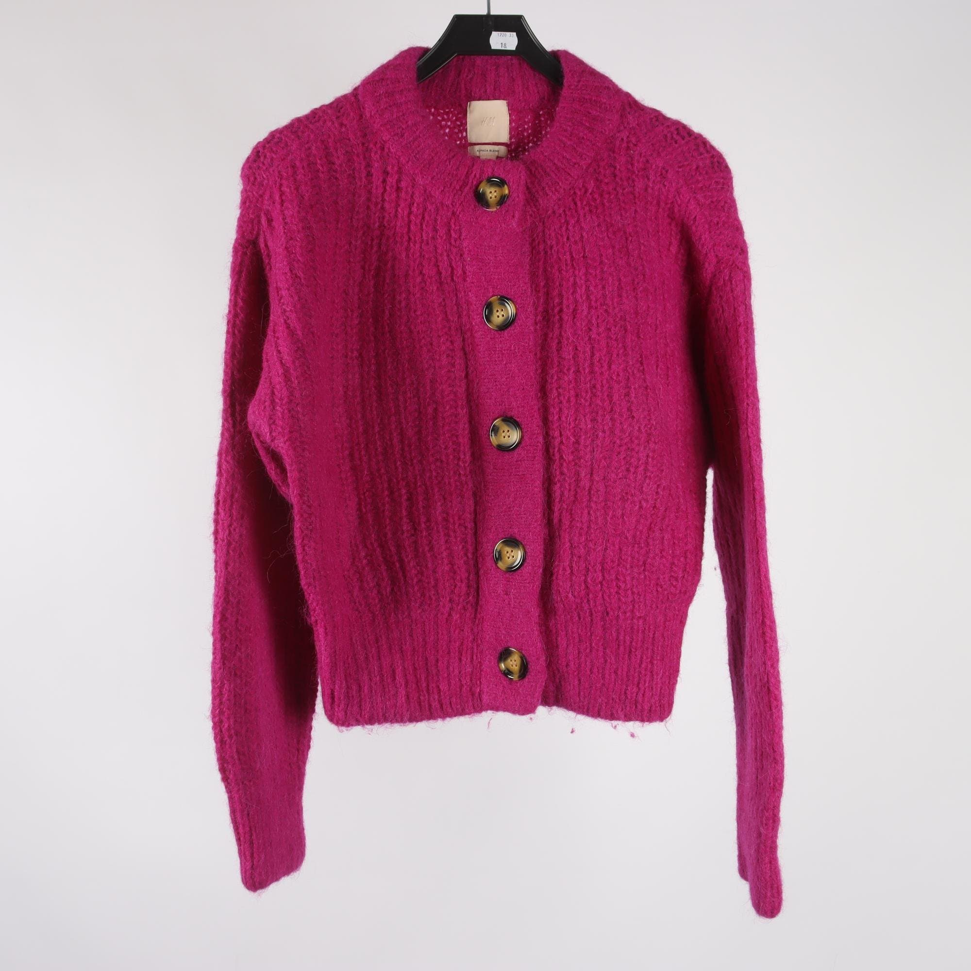 Kofta, H&M, cerise, alpackablandning, stl. S