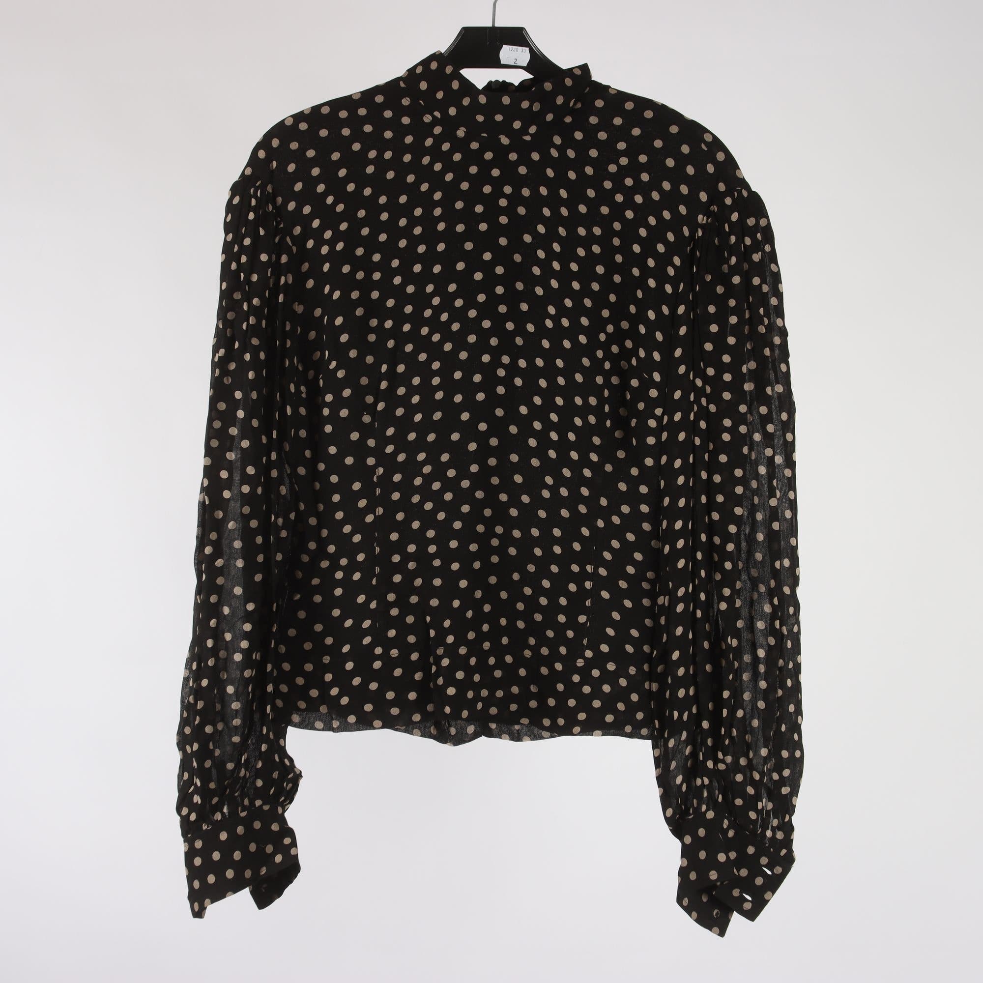 Blus, Ganni, svart, beige, prickig, stl. 36