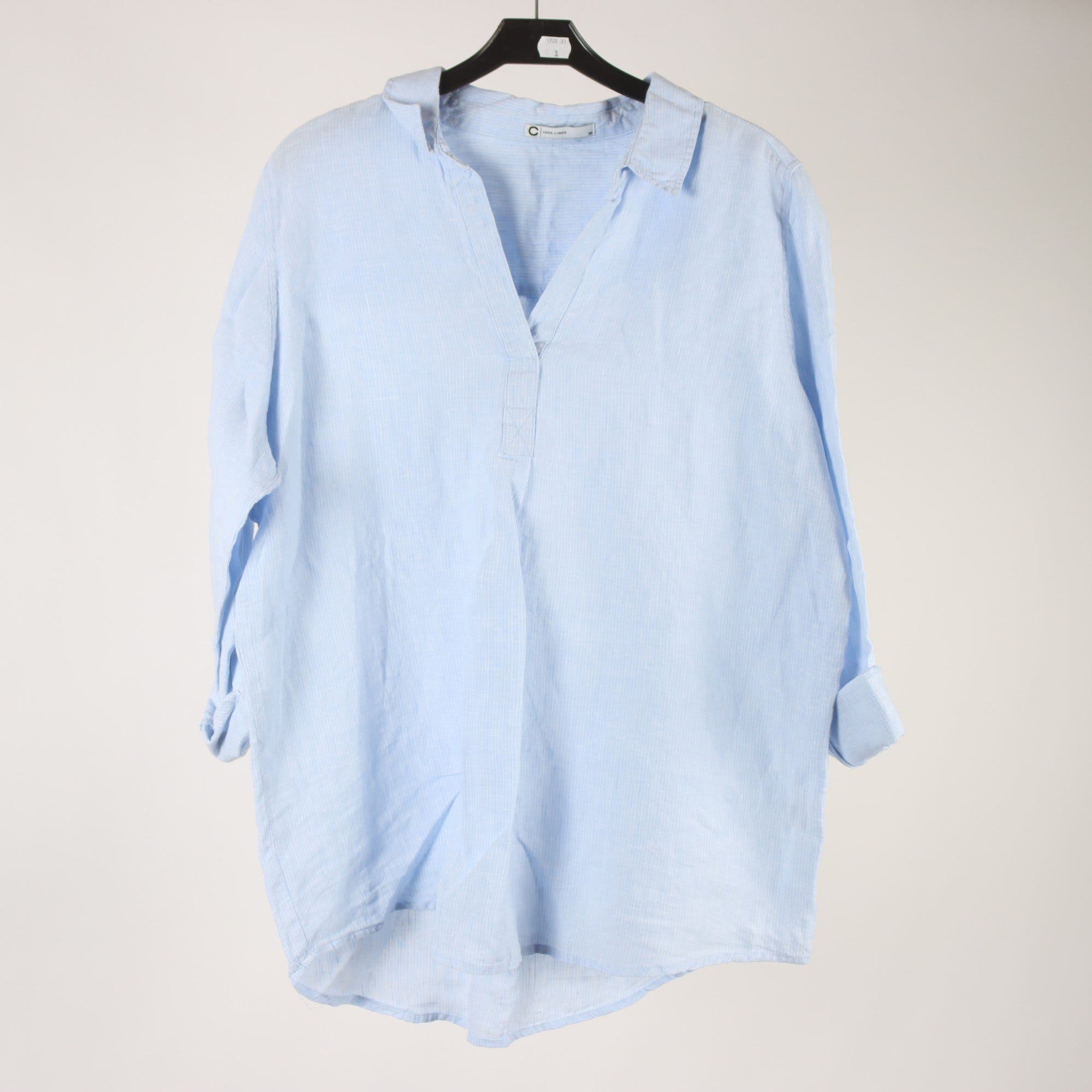 Blus, Cubus, blå, vit, randig, 100% linne, stl. 38