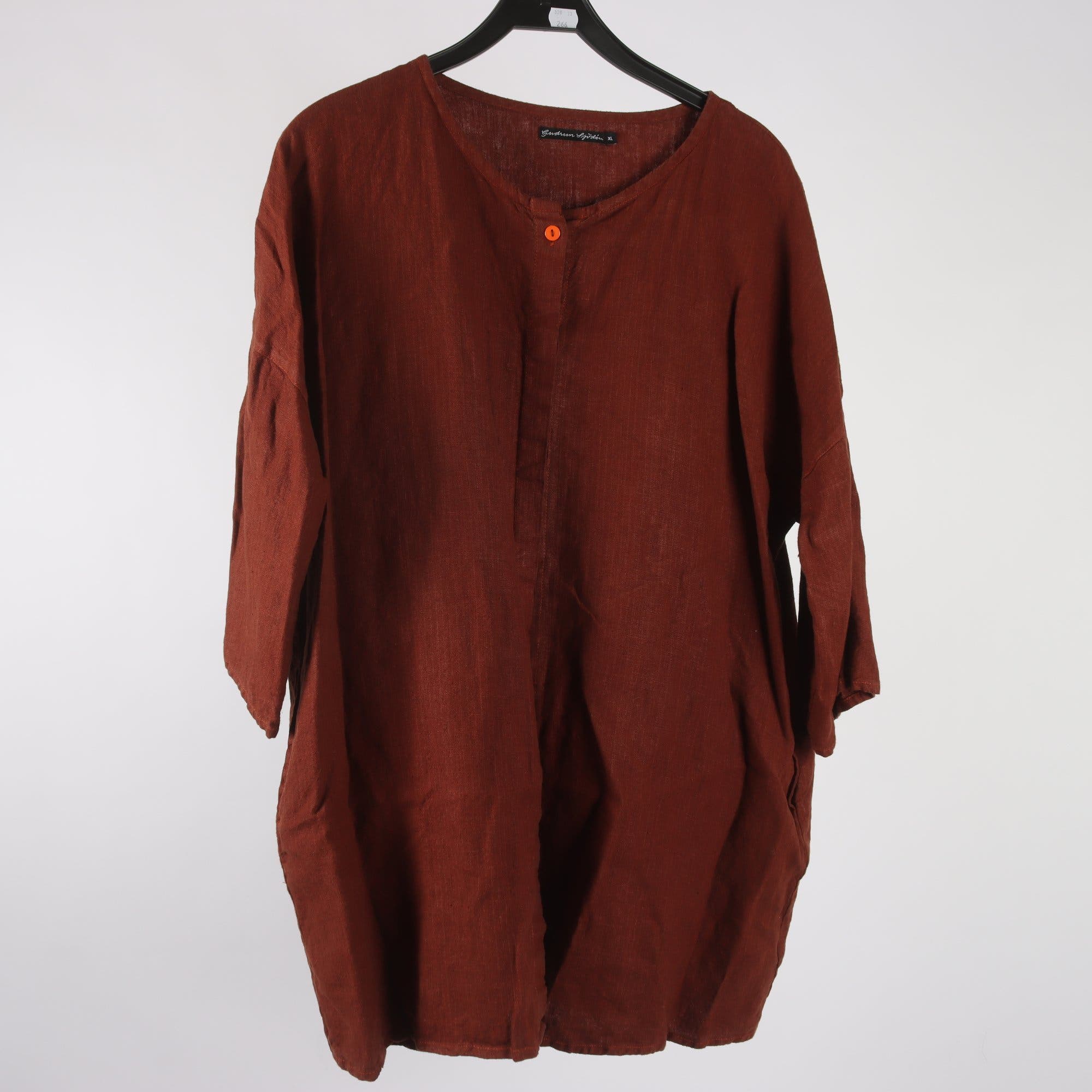 Blus/tunika, Gudrun Sjödén, brun, 100% lin, stl. XL.