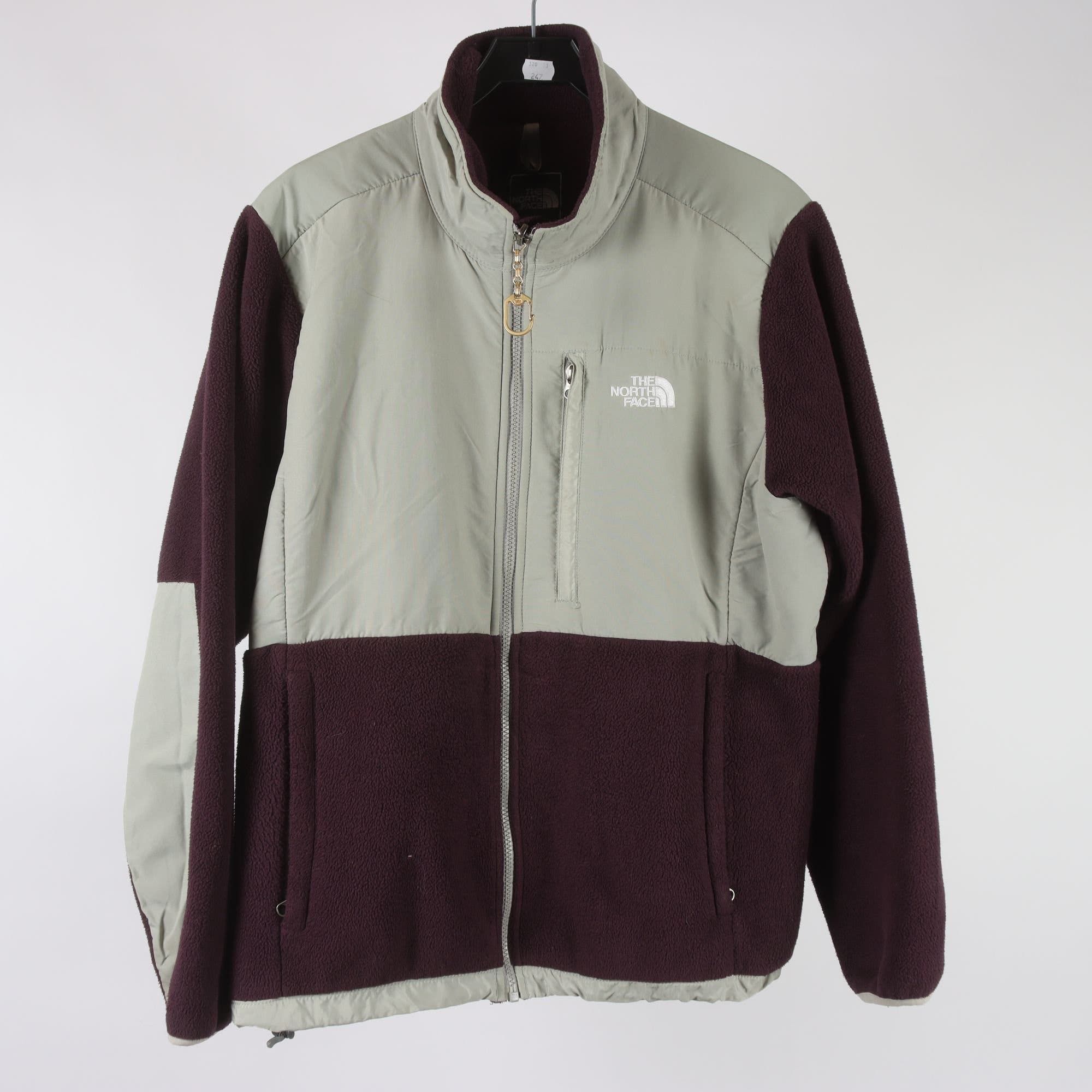 Fleecejacka, The North Face, grå, vinröd, stl. XL.