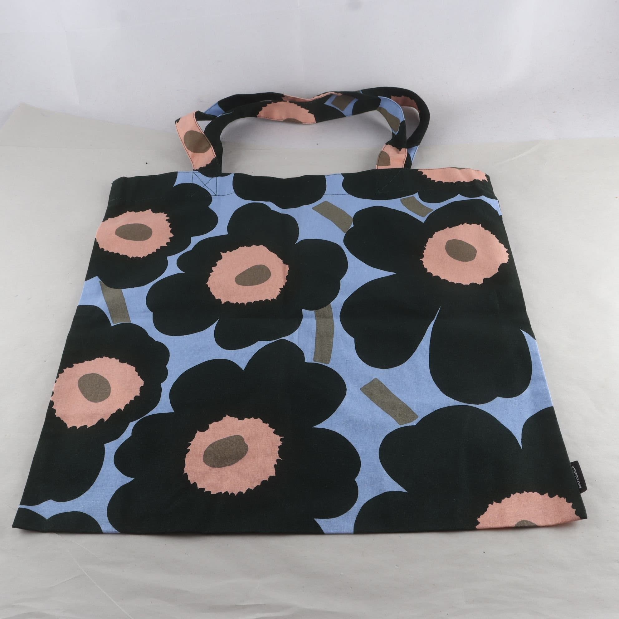 Tygväska, Marimekko, blå, grön, aprikos, blommig