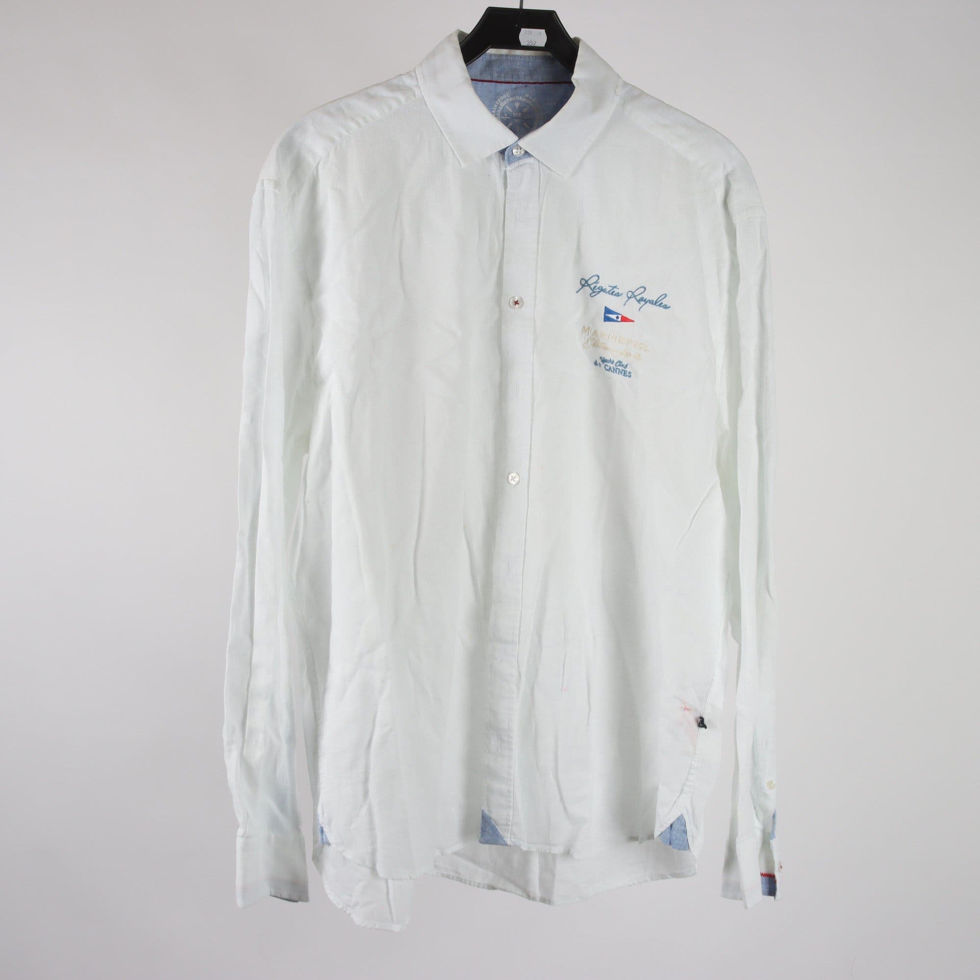 Skjorta, Marinepool, vit, 30% lin, stl. XXL.