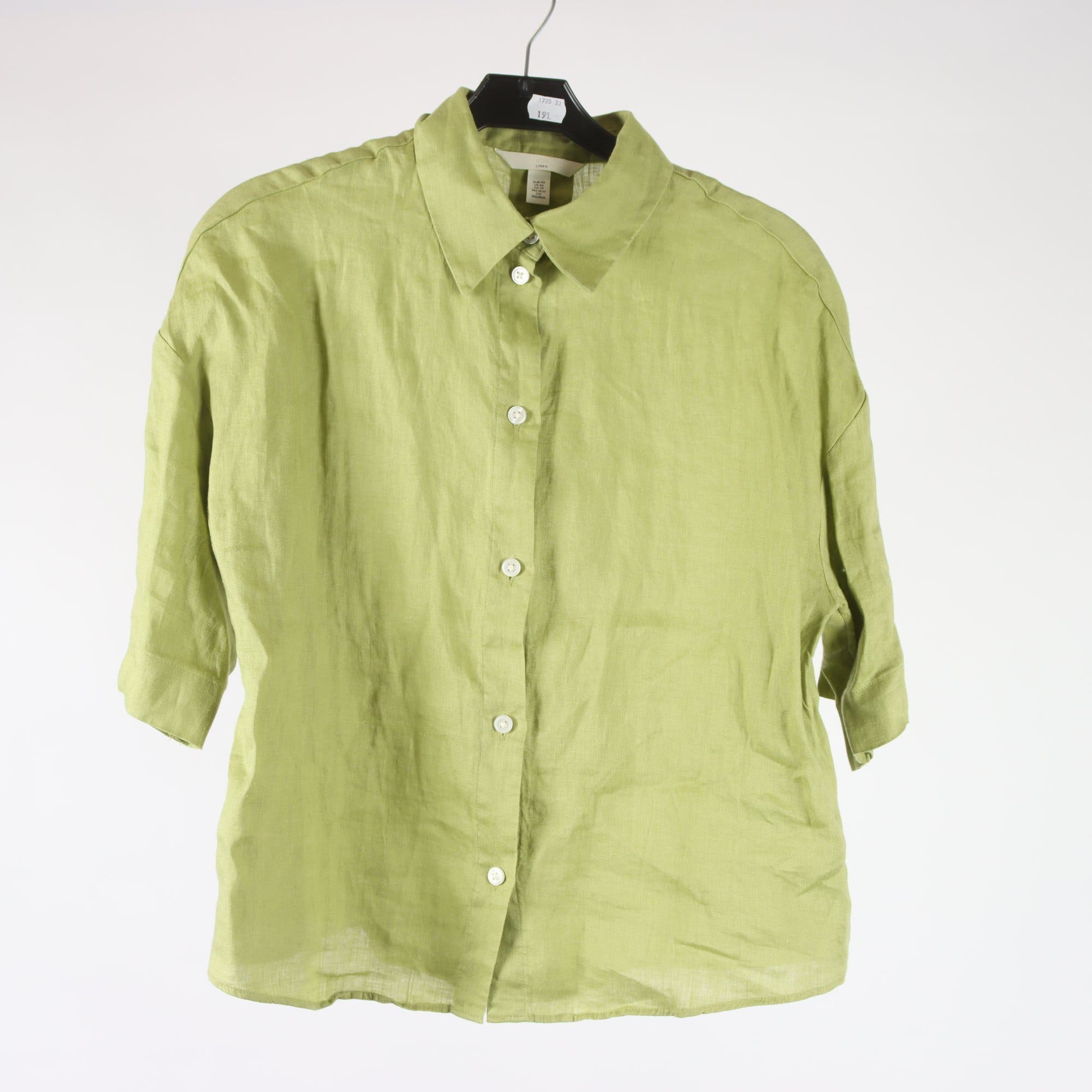 Blus/skjorta, H&M, grön, 100% linne, stl. XS