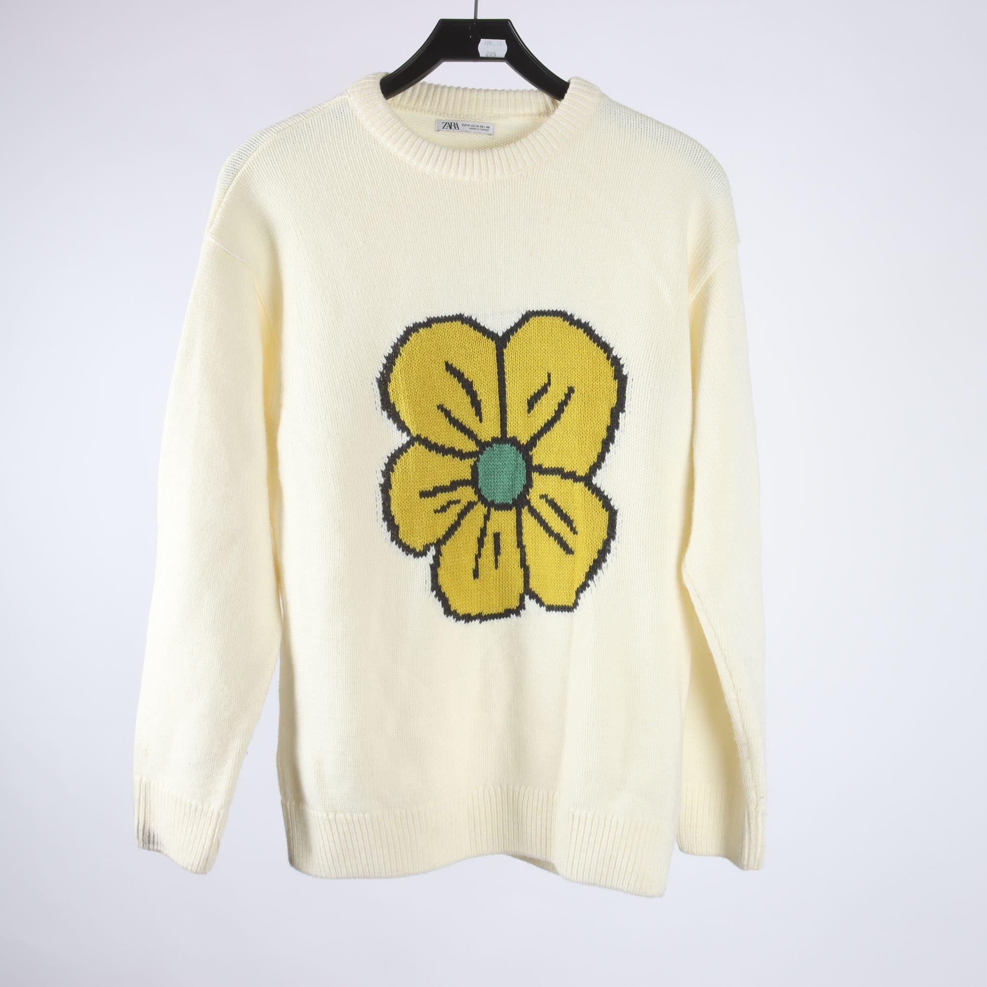 Tröja, Zara, blomma, vit, gul, stl. M.