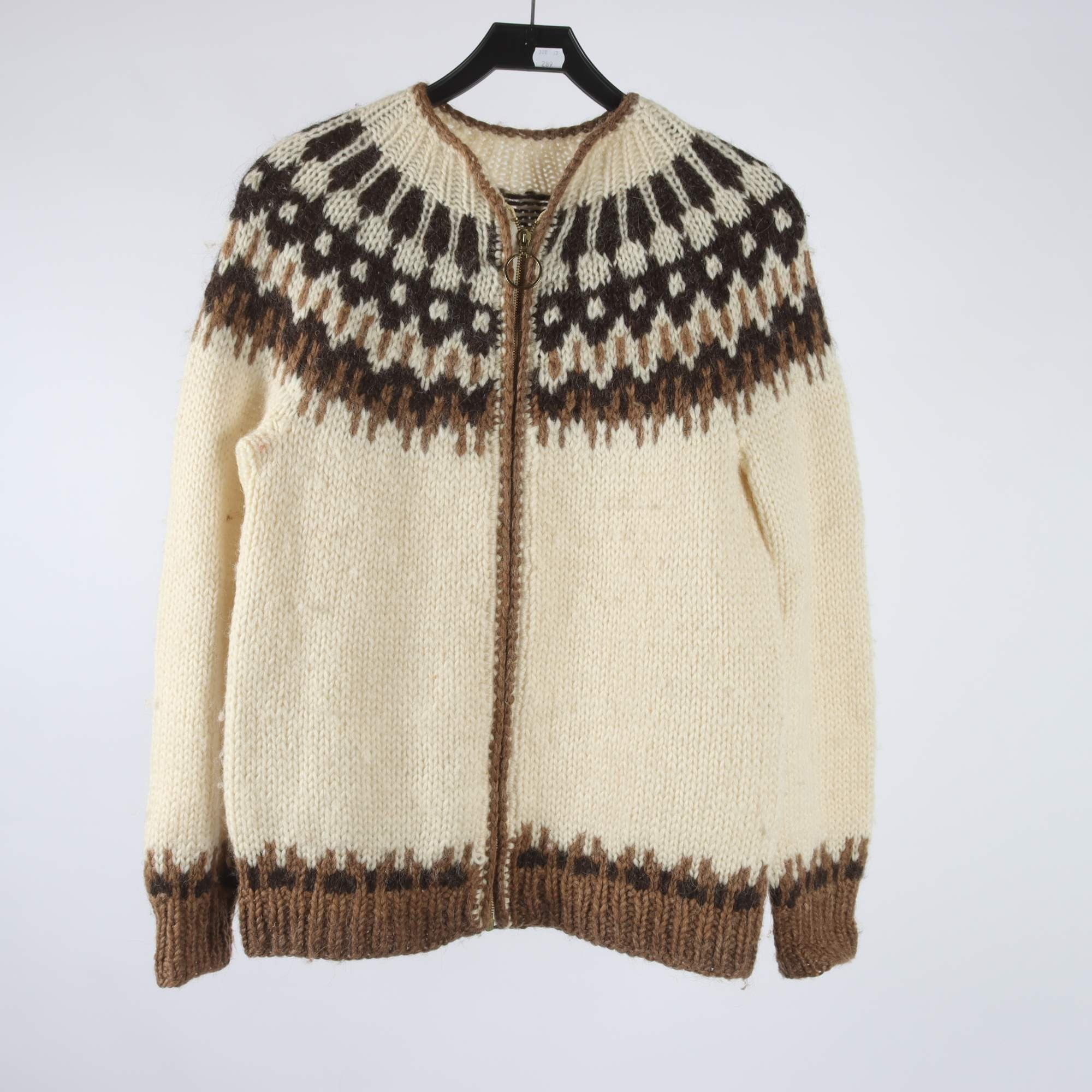 Kofta, Okänd, beige, brun, 100% ull, stl. ca. S/M.